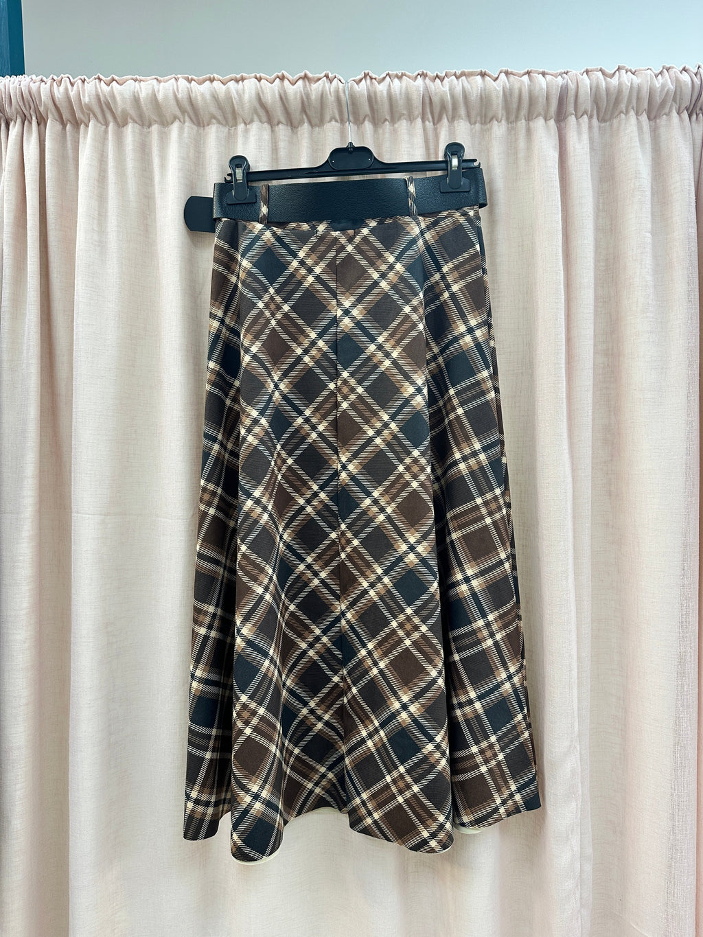 Check Suedette A-line Skirt Ginger + Gray