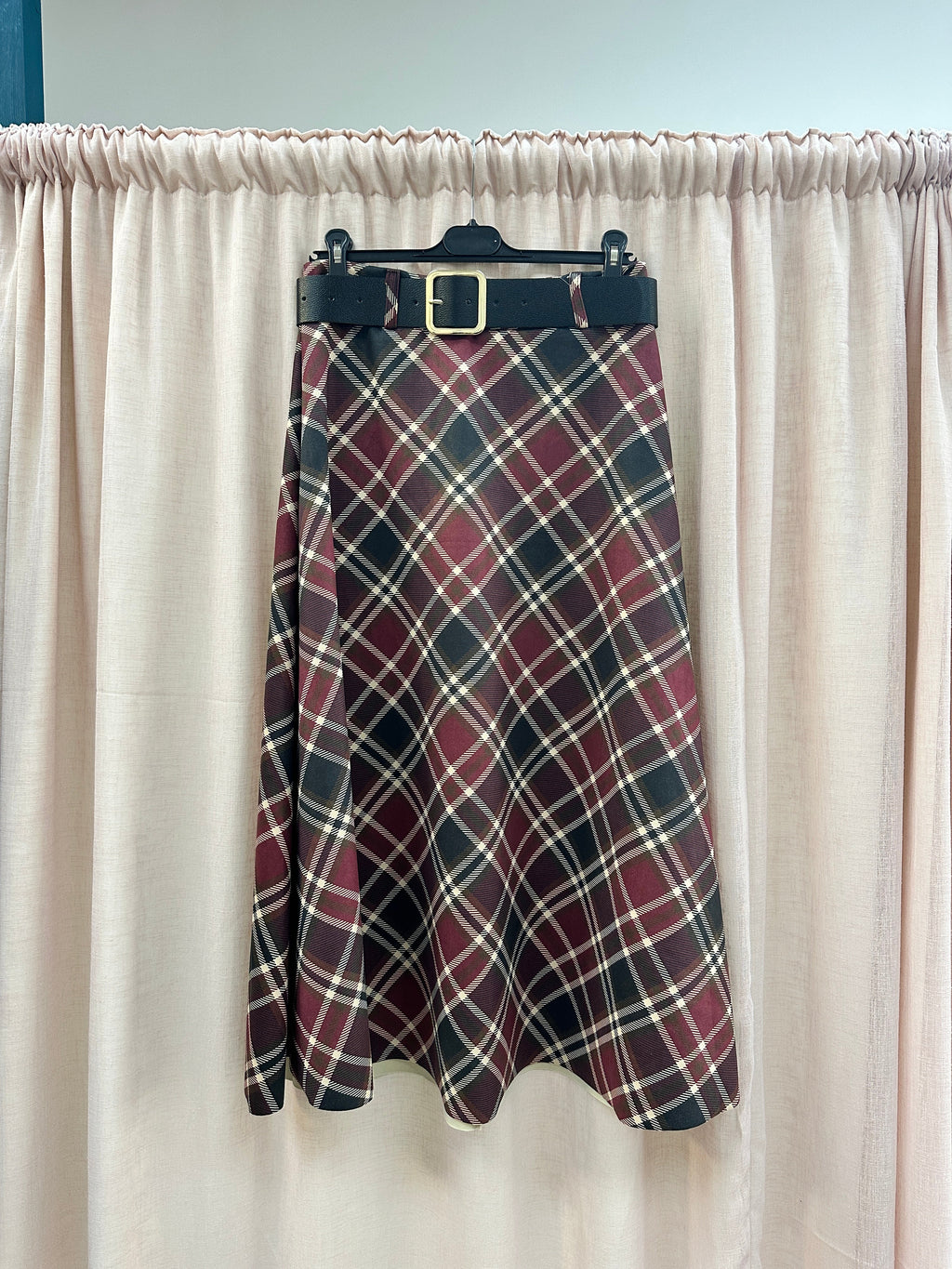Check Suedette A-line Skirt Ginger + Gray