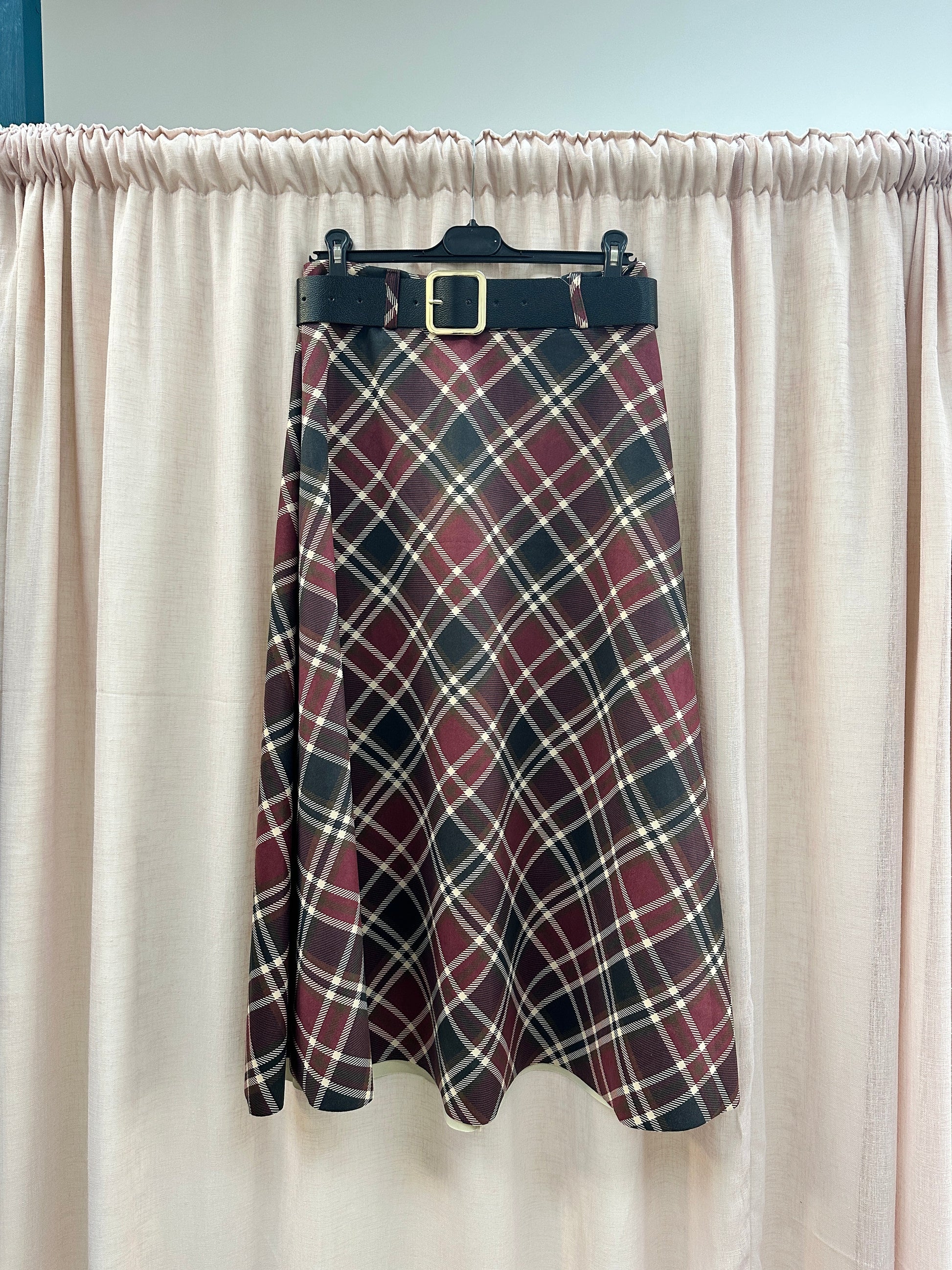 Check Suedette A-line Skirt Ginger + Gray