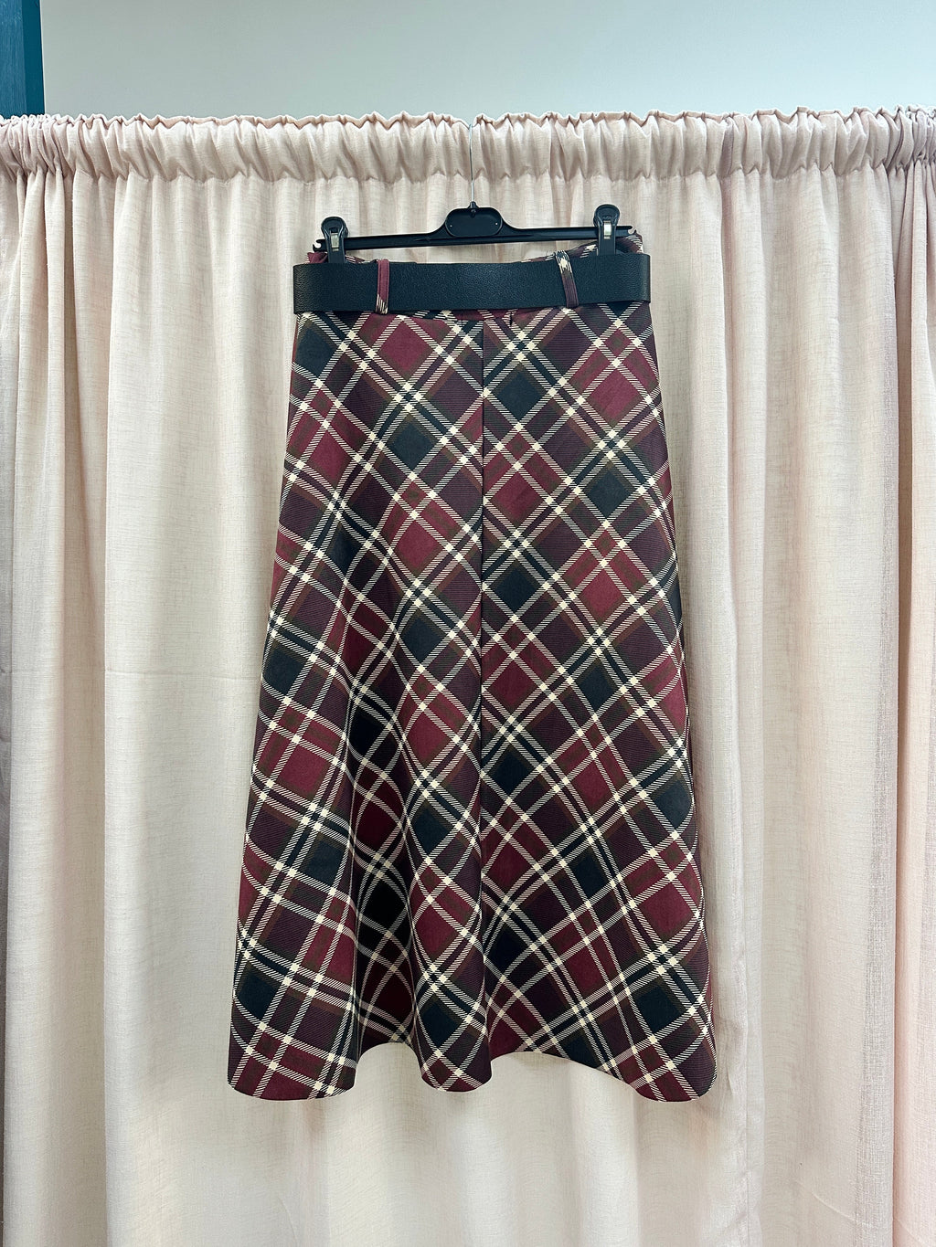 Check Suedette A-line Skirt Ginger + Gray