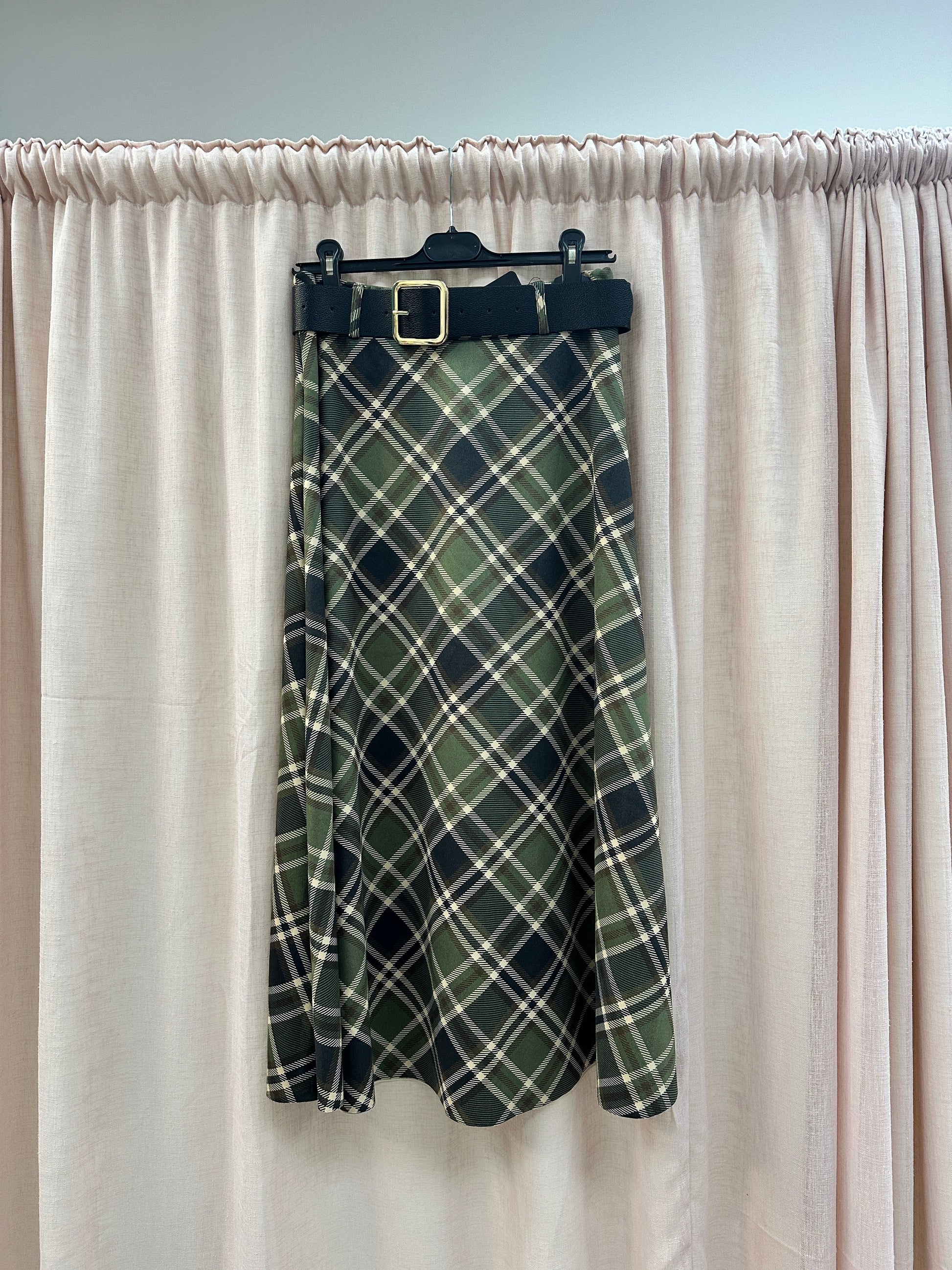 Check Suedette A-line Skirt Ginger + Gray