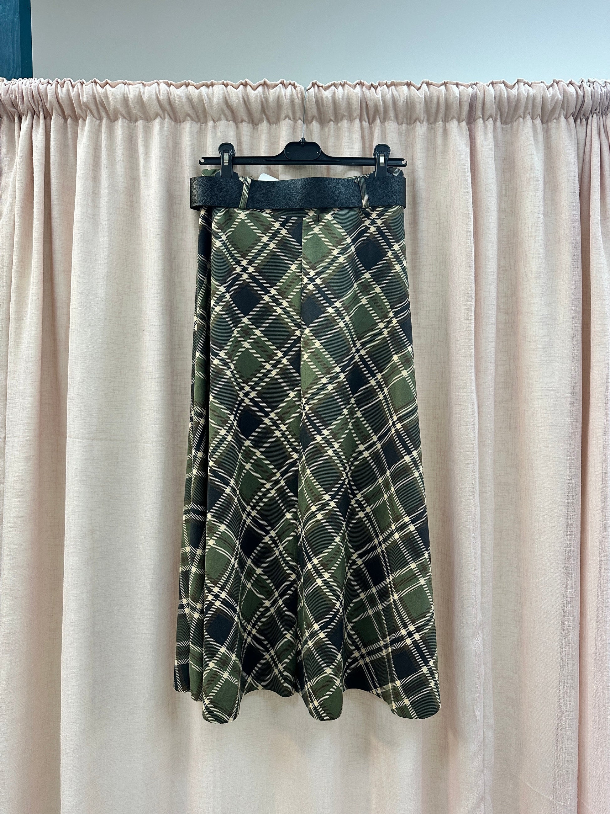 Check Suedette A-line Skirt Ginger + Gray