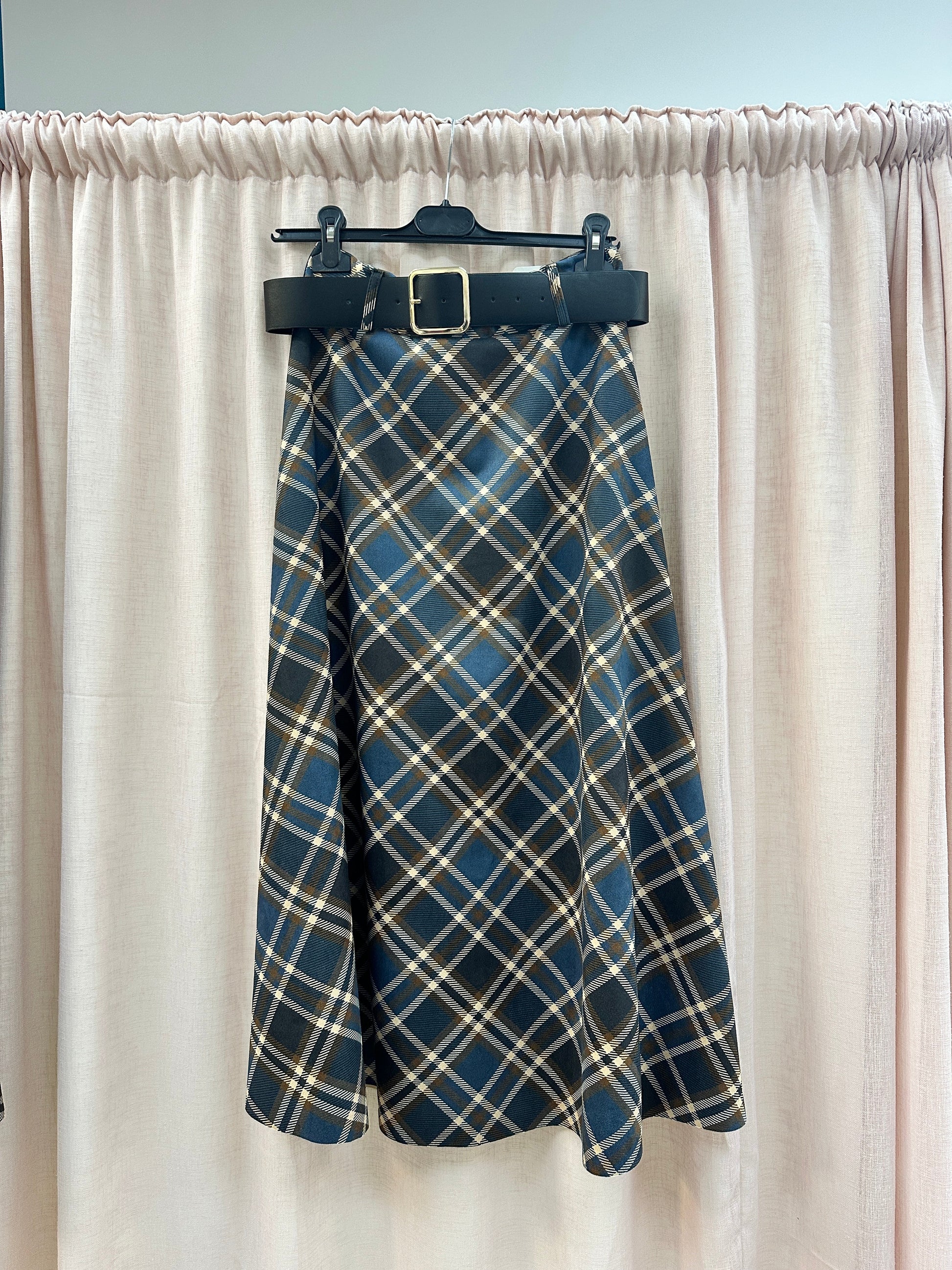 Check Suedette A-line Skirt Ginger + Gray