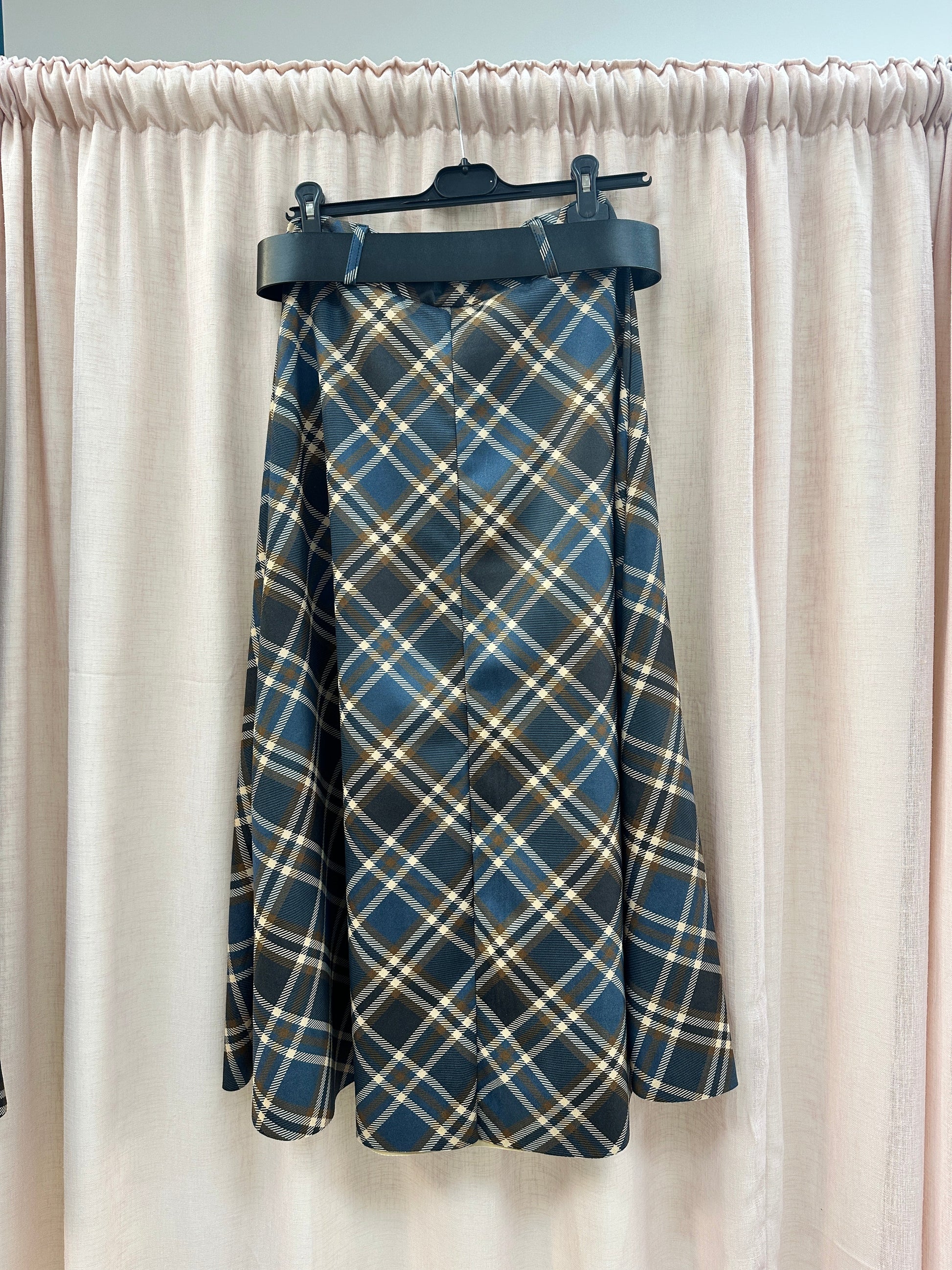 Check Suedette A-line Skirt Ginger + Gray