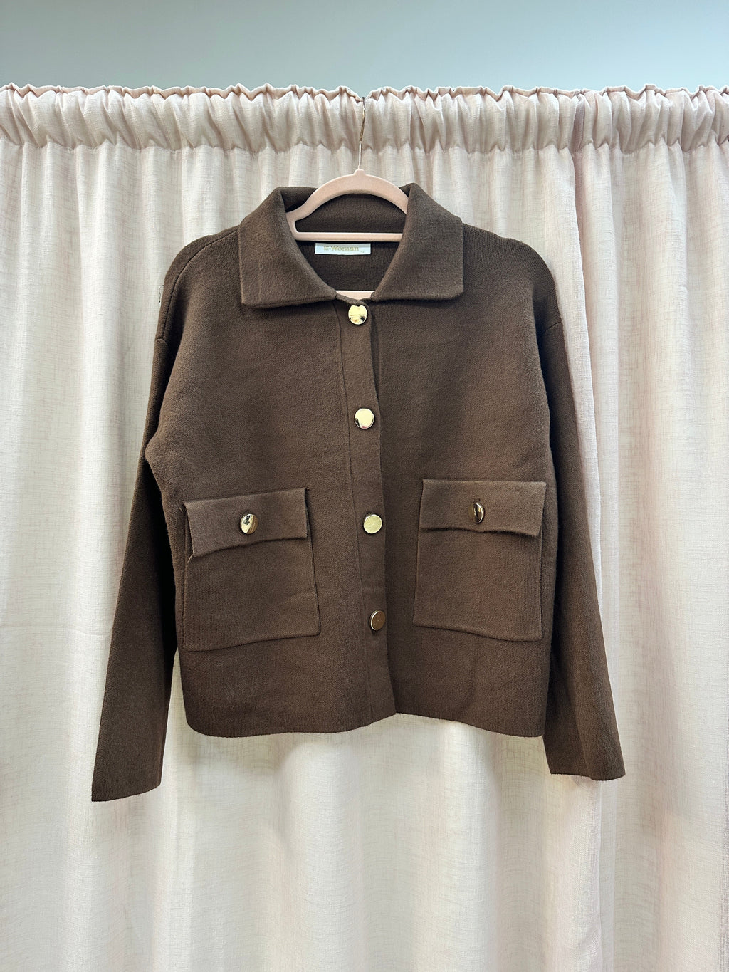 Knit Collared Cardigan Ginger + Gray
