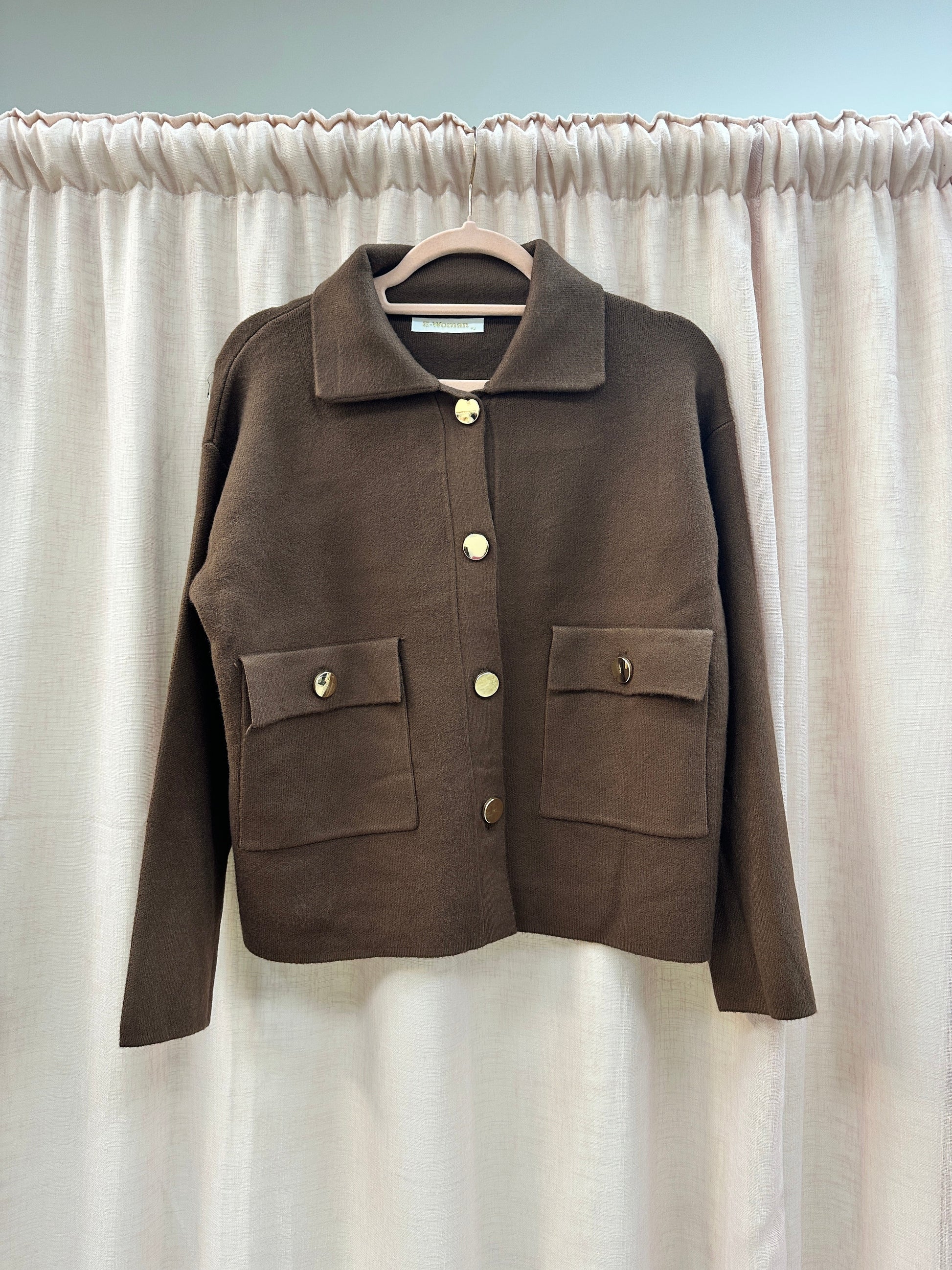 Knit Collared Cardigan Ginger + Gray