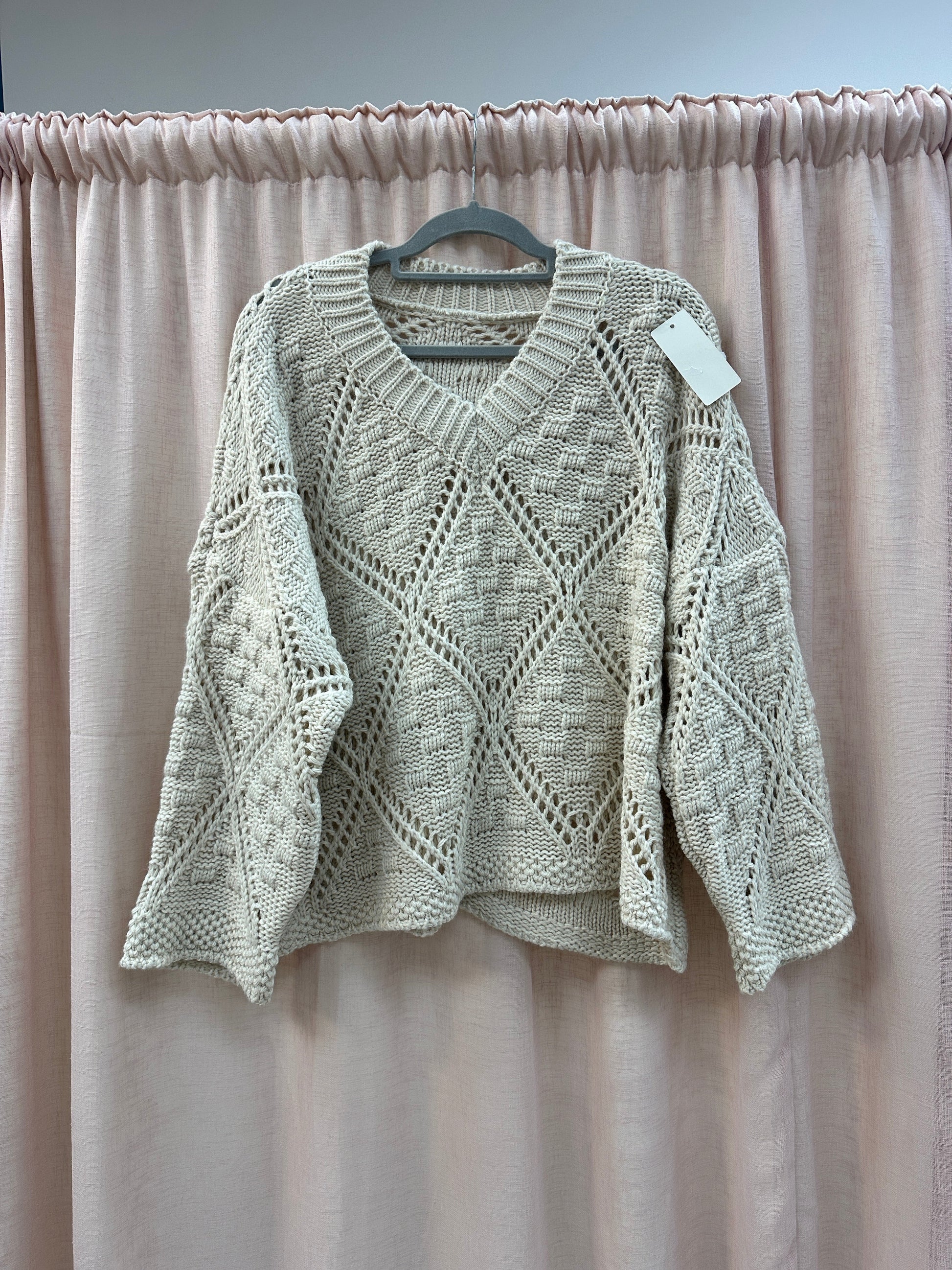 Pattern V Neck Oversized Jumper Ginger + Gray