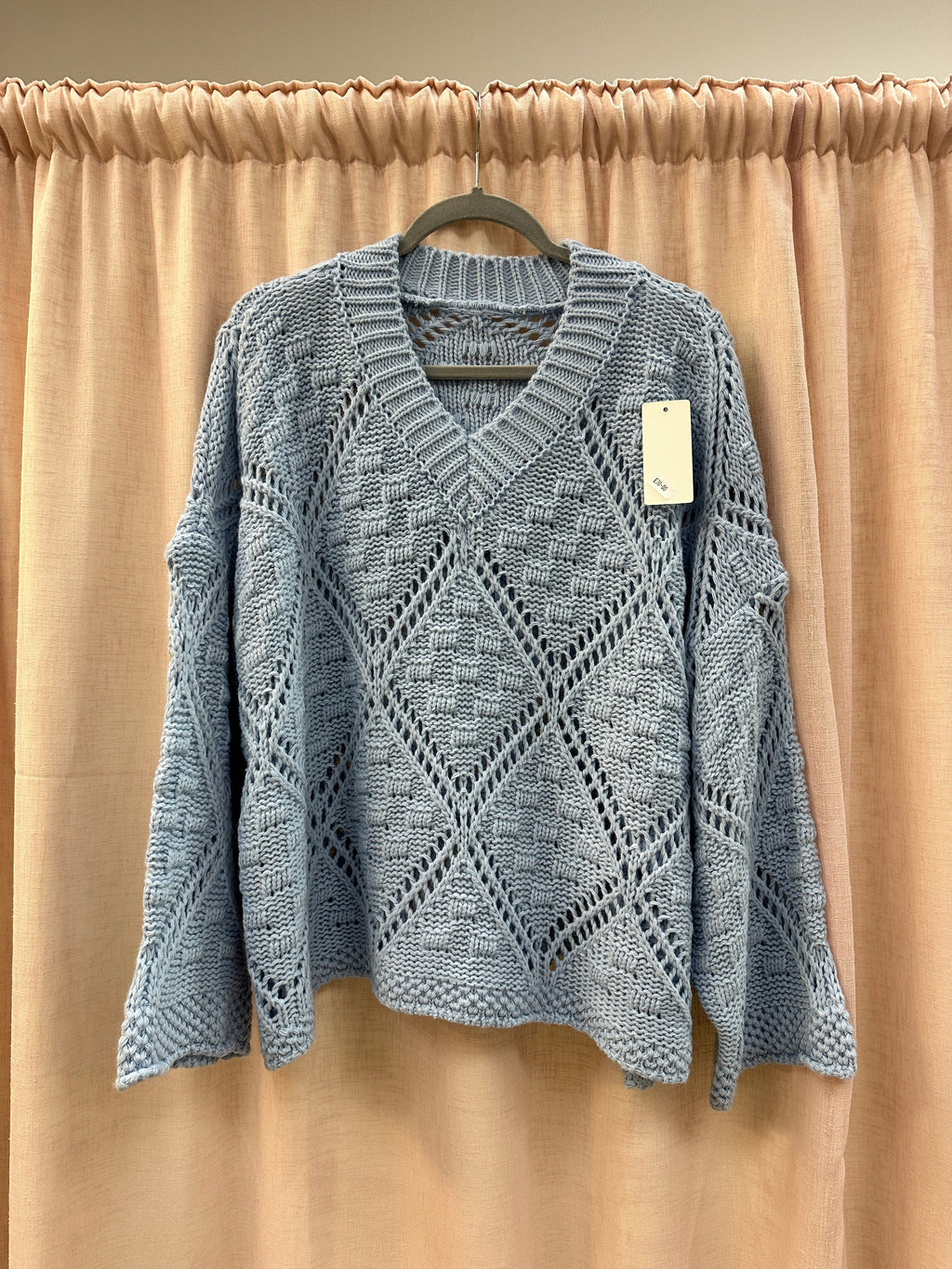 Pattern V Neck Oversized Jumper Ginger + Gray