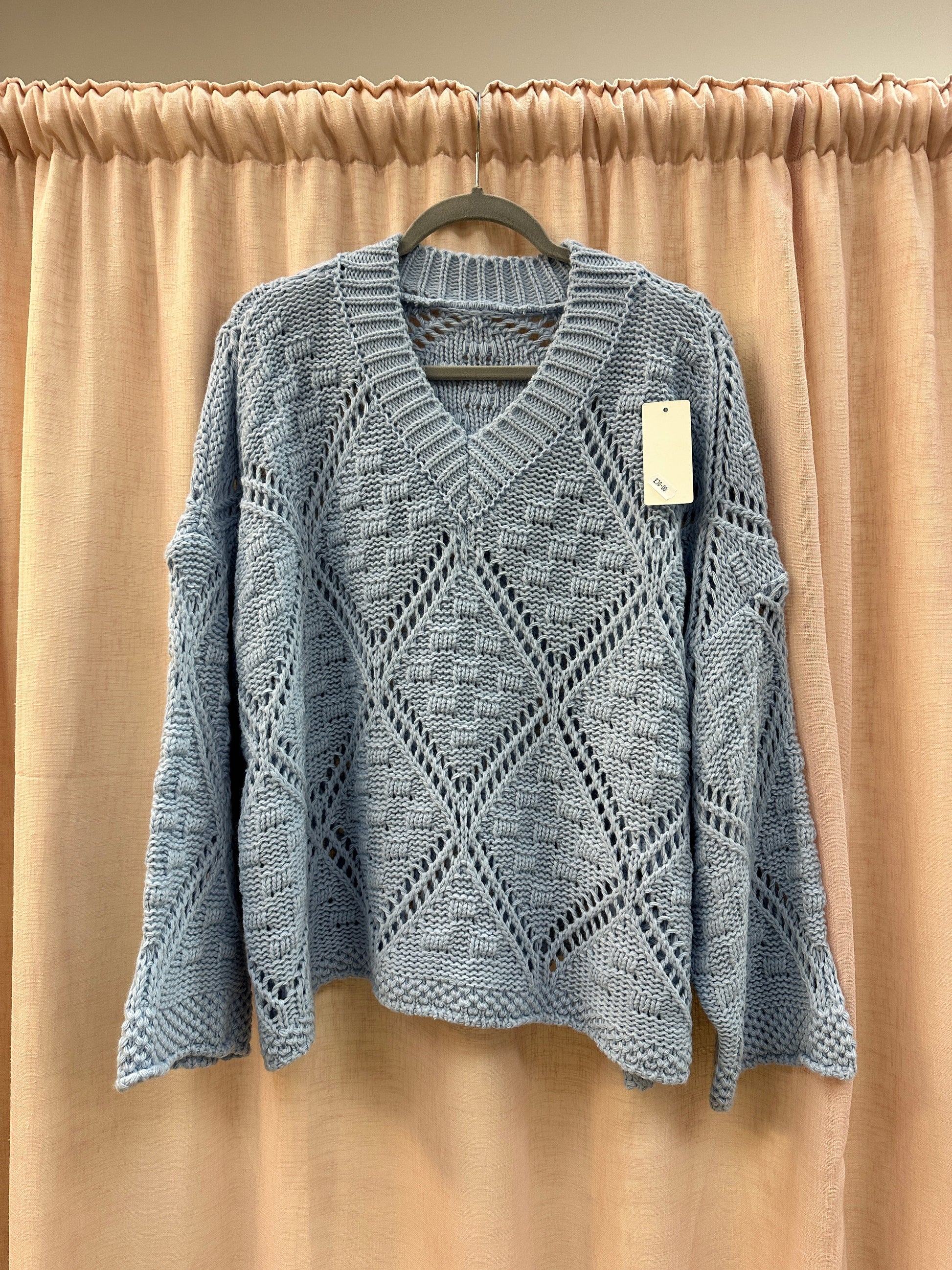 Pattern V Neck Oversized Jumper Ginger + Gray