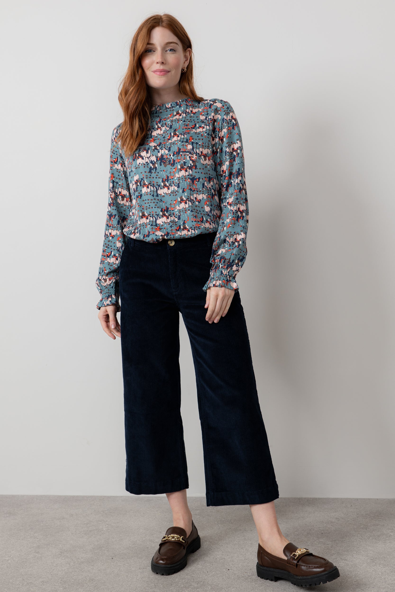 Lily & Me Isla Stretch Jumbo Corduroy Cropped Trousers Navy
