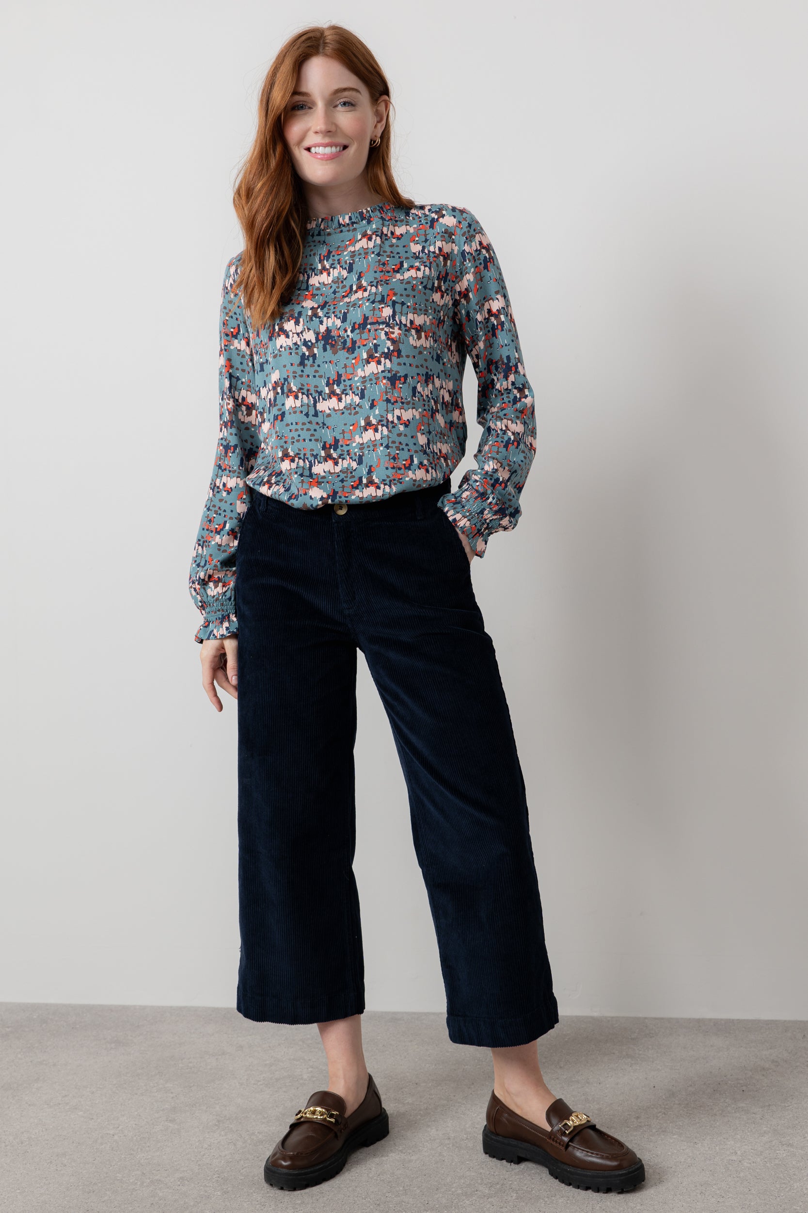 Lily & Me Isla Stretch Jumbo Corduroy Cropped Trousers Navy