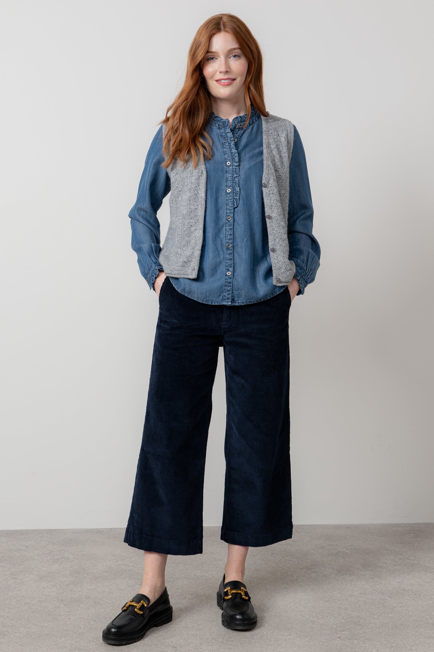 Lily & Me Isla Stretch Jumbo Cord Cropped Trousers Black