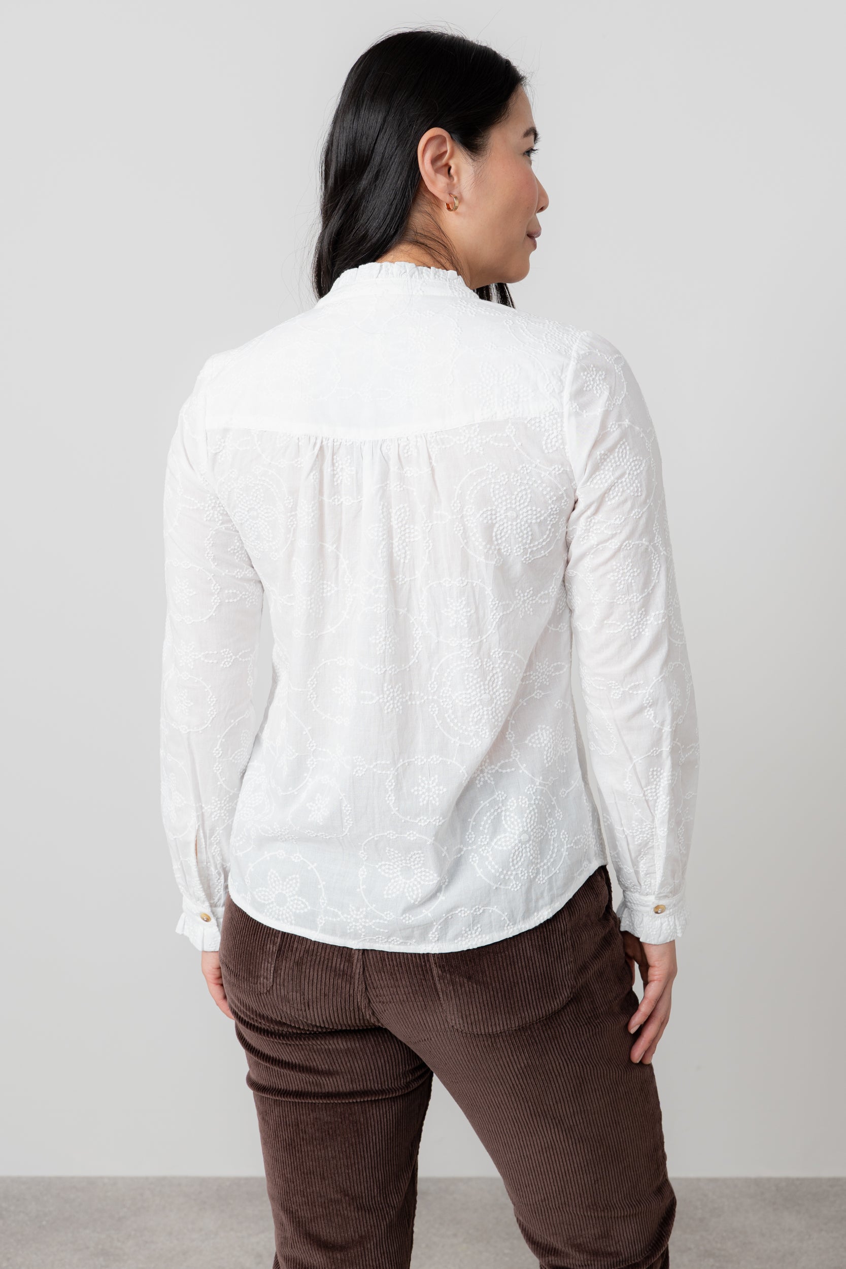 Lily & Me Kit Ruffle Embroidered Cotton Blouse White