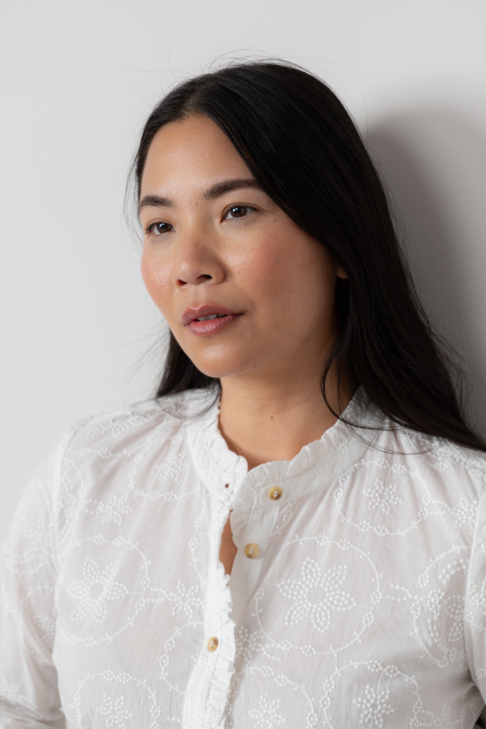 Lily & Me Kit Ruffle Embroidered Cotton Blouse White