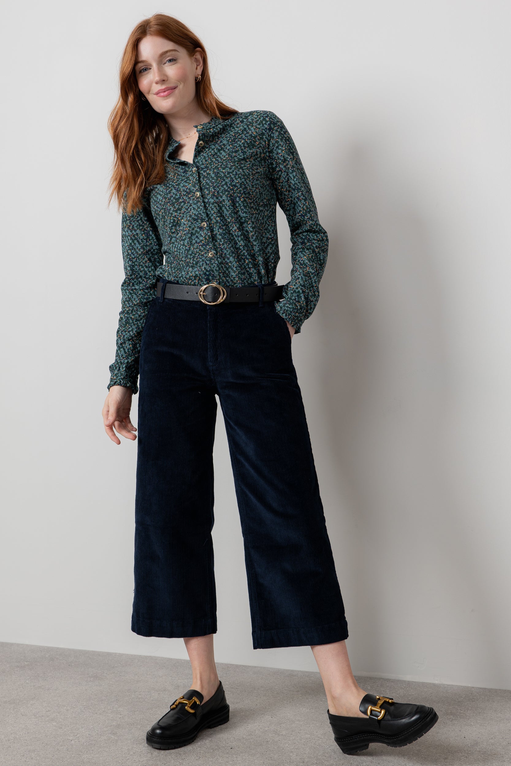 Lily & Me Isla Stretch Jumbo Cord Cropped Trousers Black