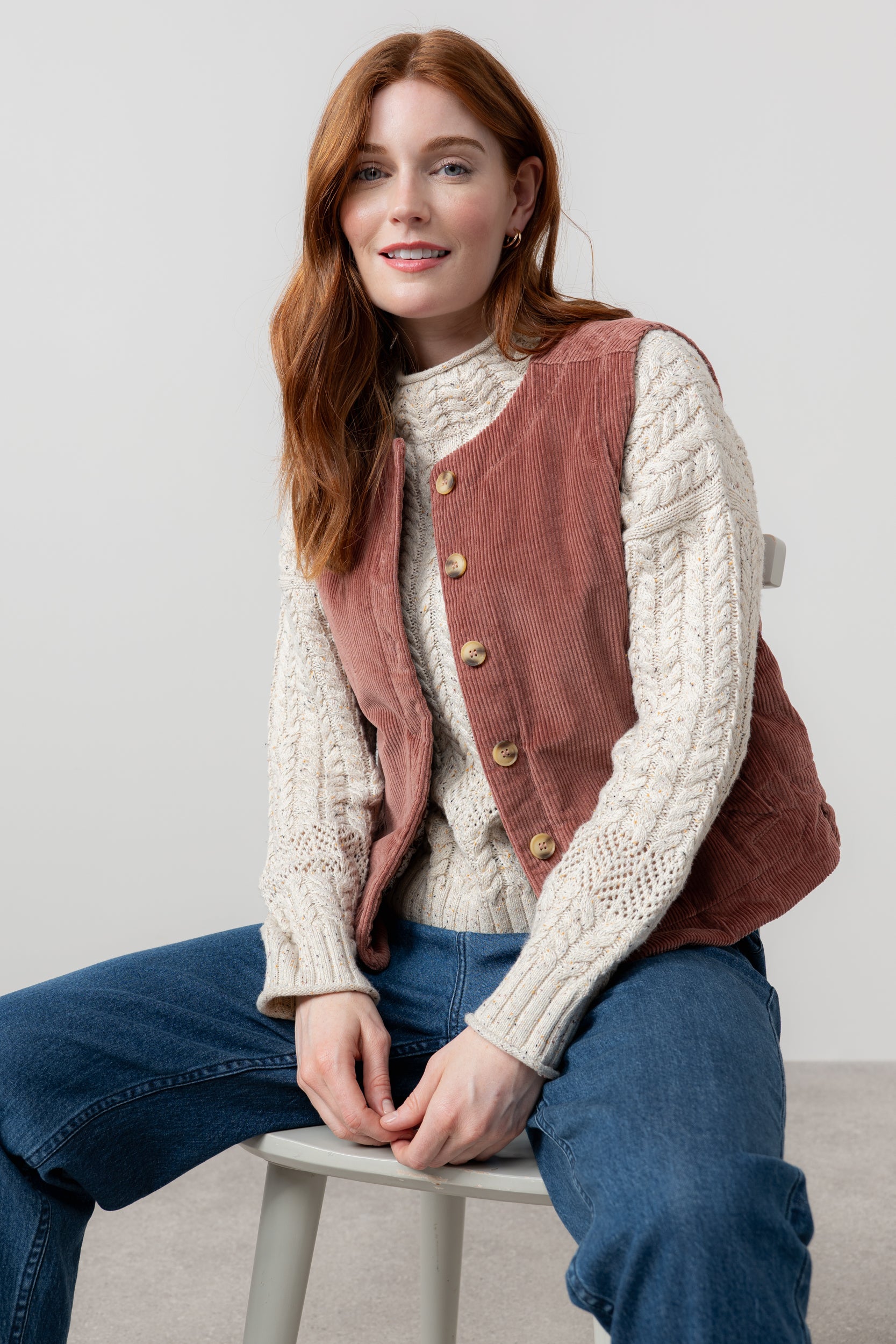 Lily & Me Dusk Stretch Cotton Jumbo Cord Gilet Antique Rose