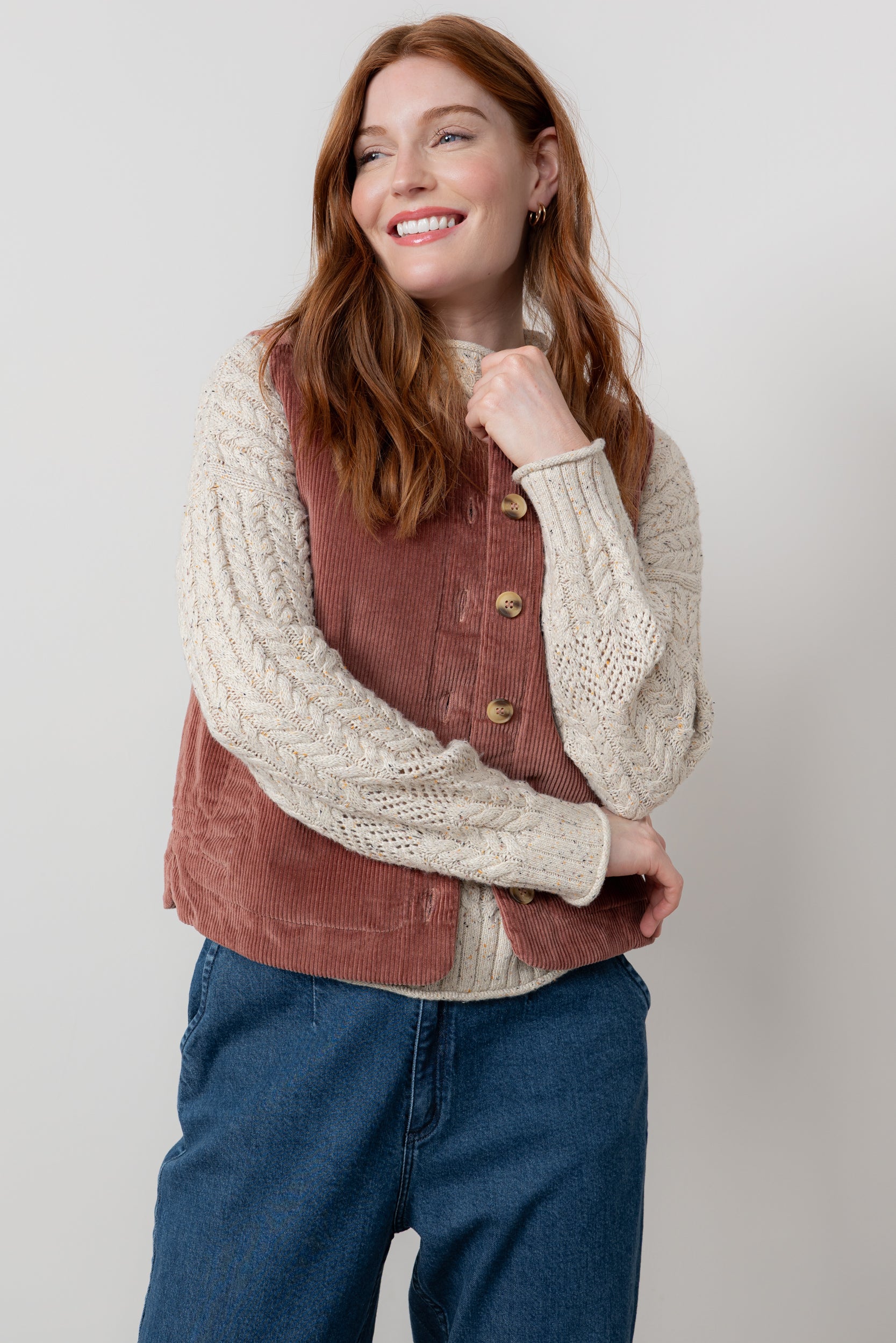 Lily & Me Dusk Stretch Cotton Jumbo Cord Gilet Antique Rose