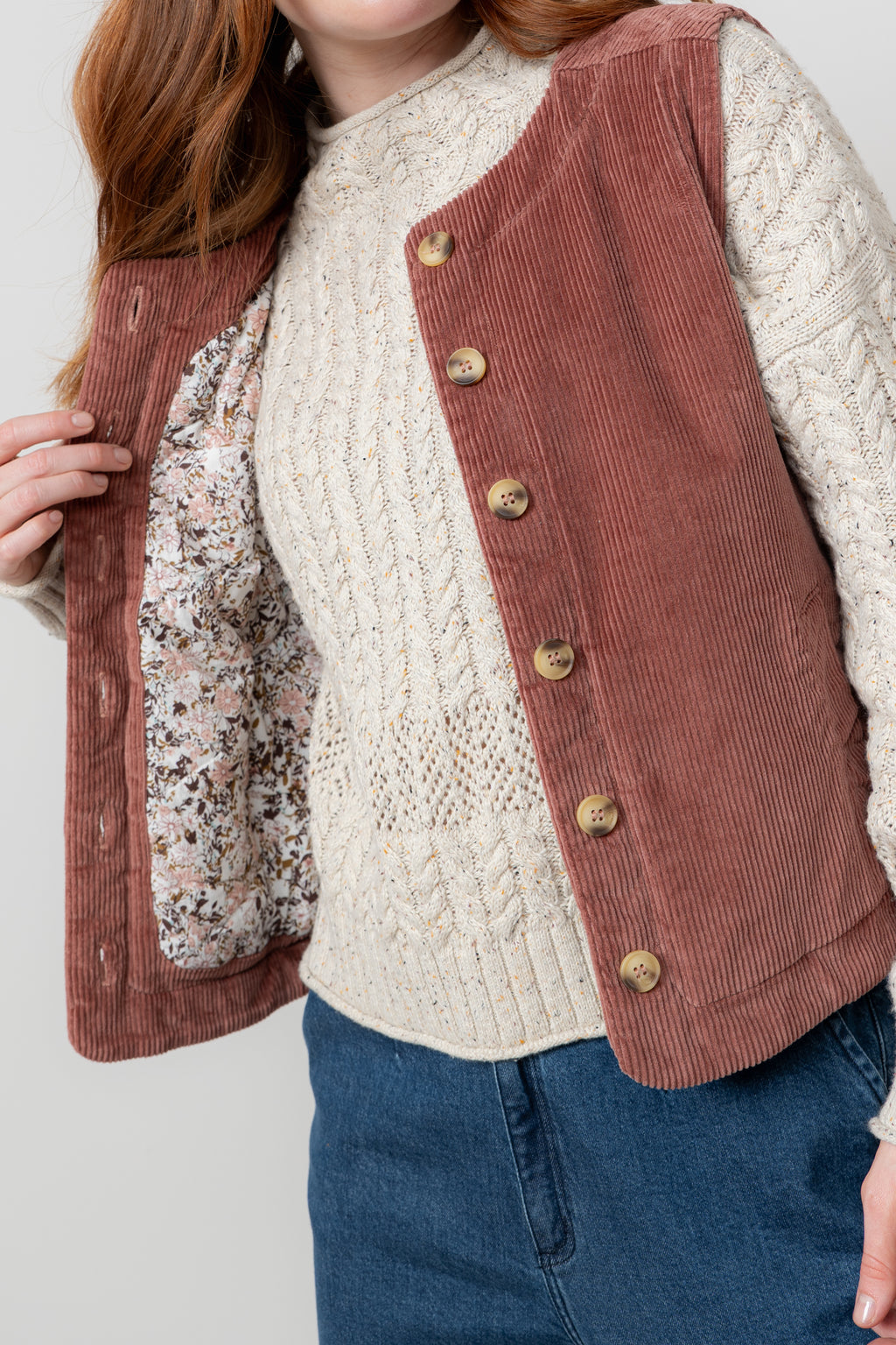 Lily & Me Dusk Stretch Cotton Jumbo Cord Gilet Antique Rose