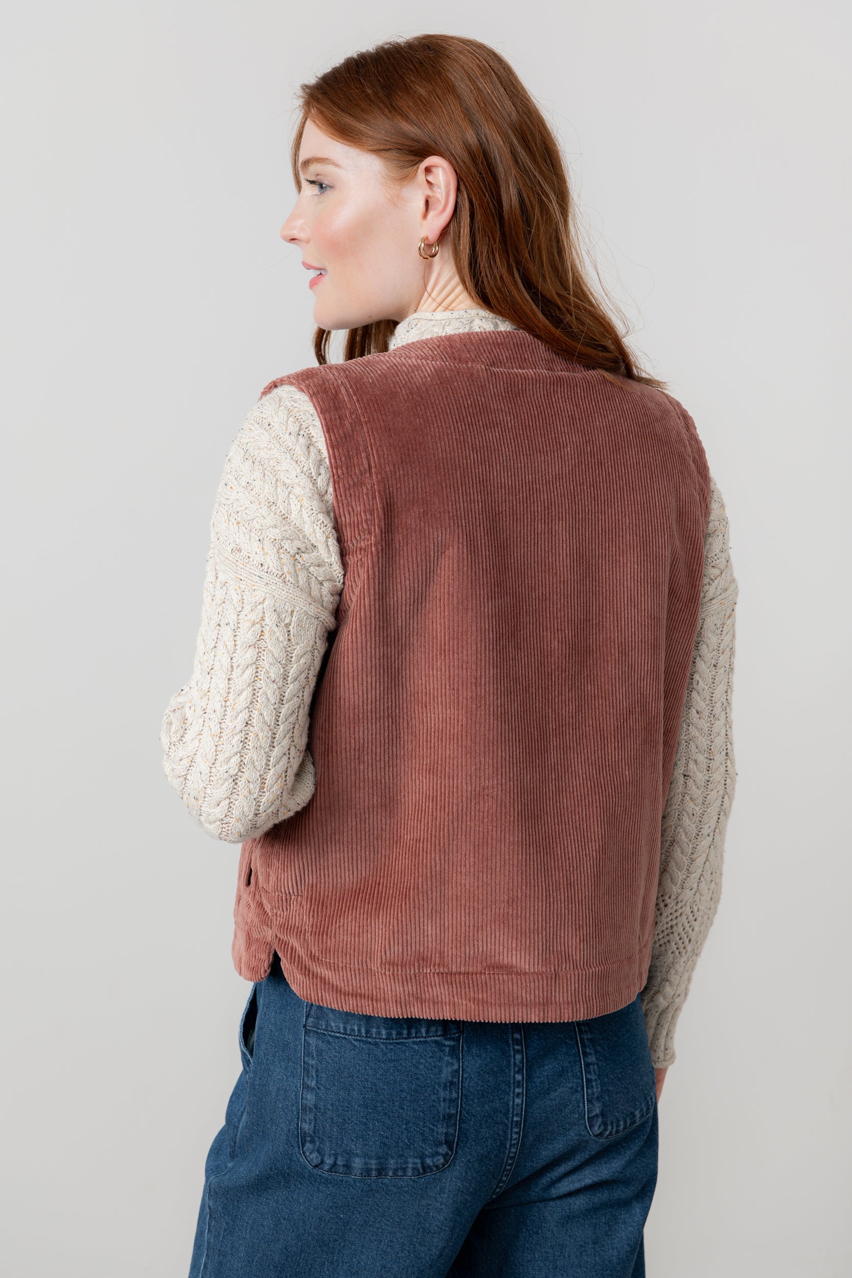 Lily & Me Dusk Stretch Cotton Jumbo Cord Gilet Antique Rose