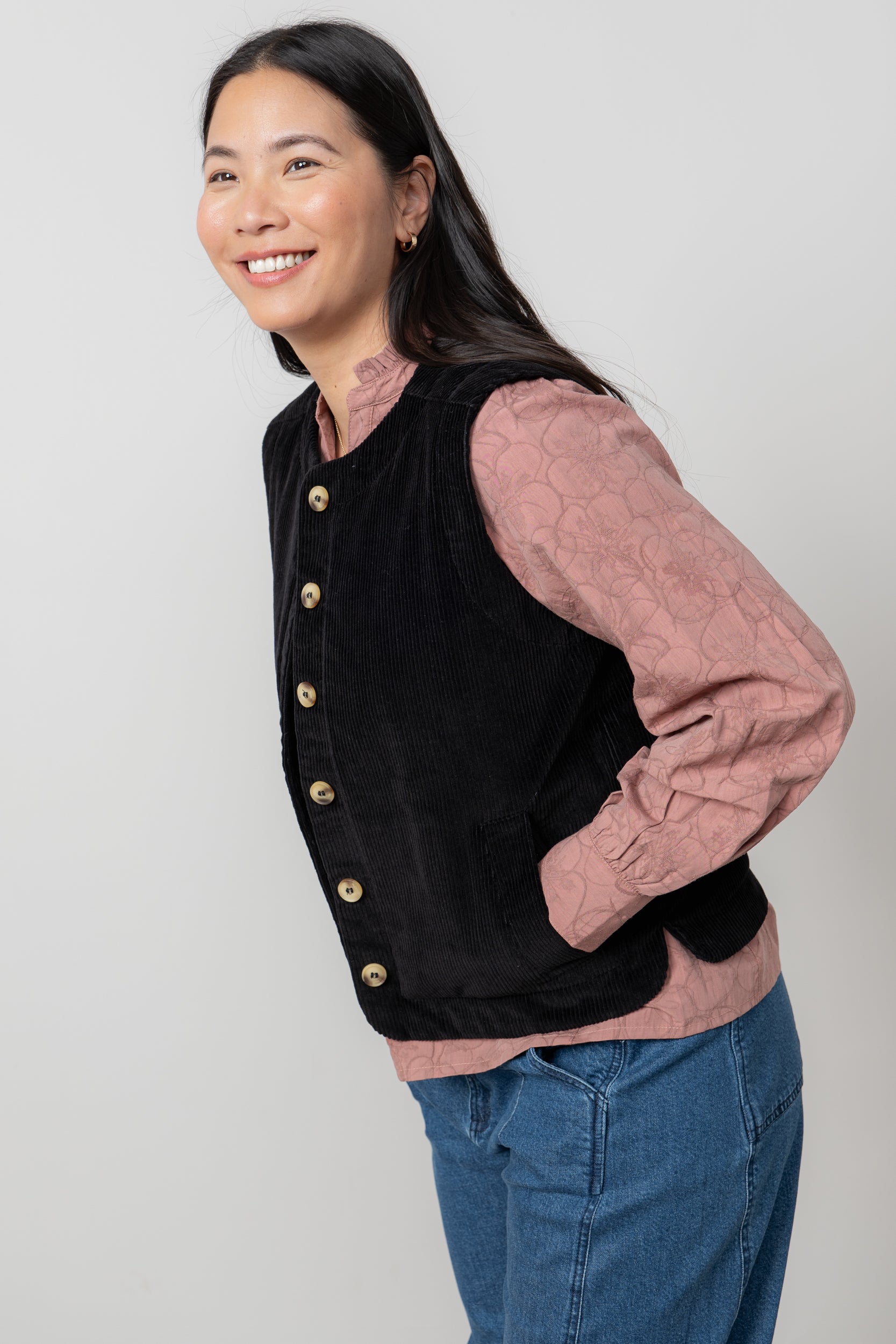 Lily & Me Dusk Stretch Cotton Jumbo Cord Gilet Black