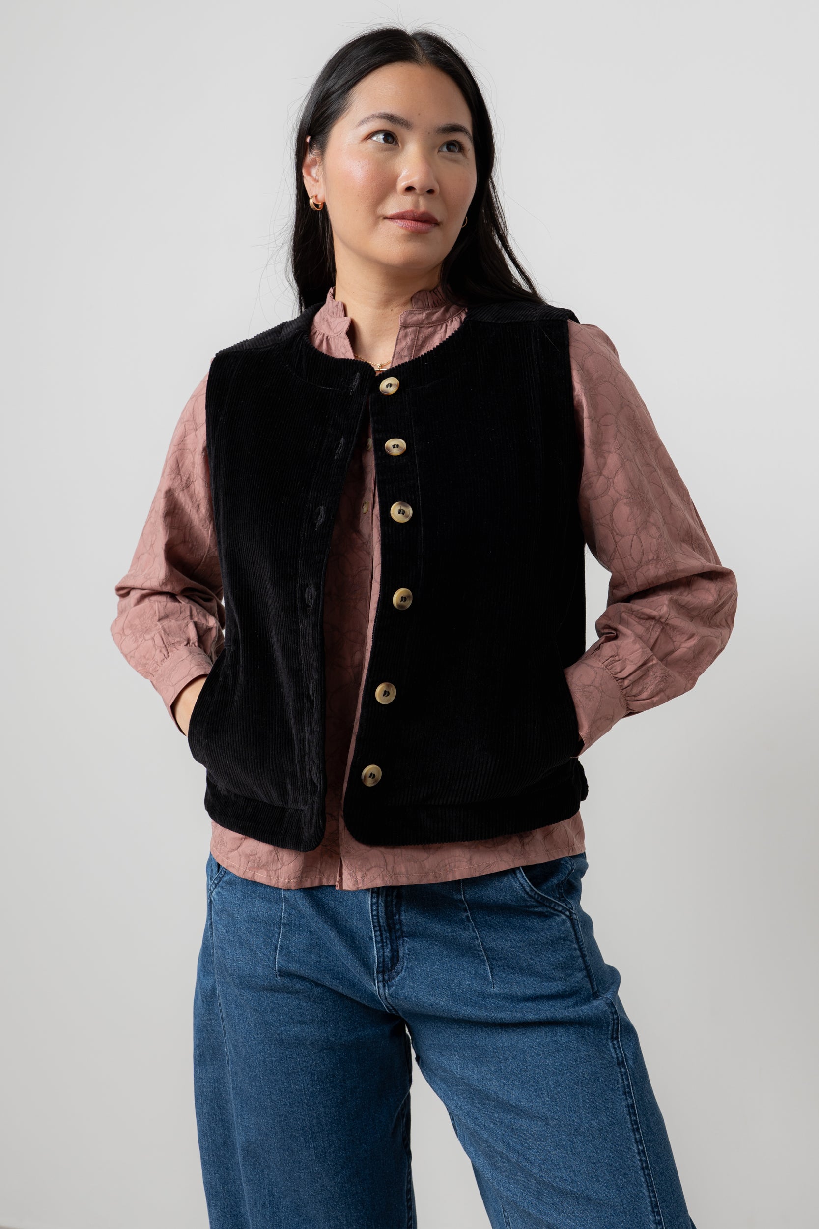Lily & Me Dusk Stretch Cotton Jumbo Cord Gilet Black