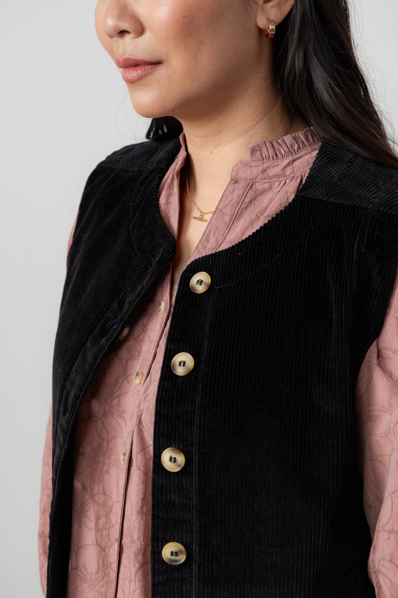 Lily & Me Dusk Stretch Cotton Jumbo Cord Gilet Black
