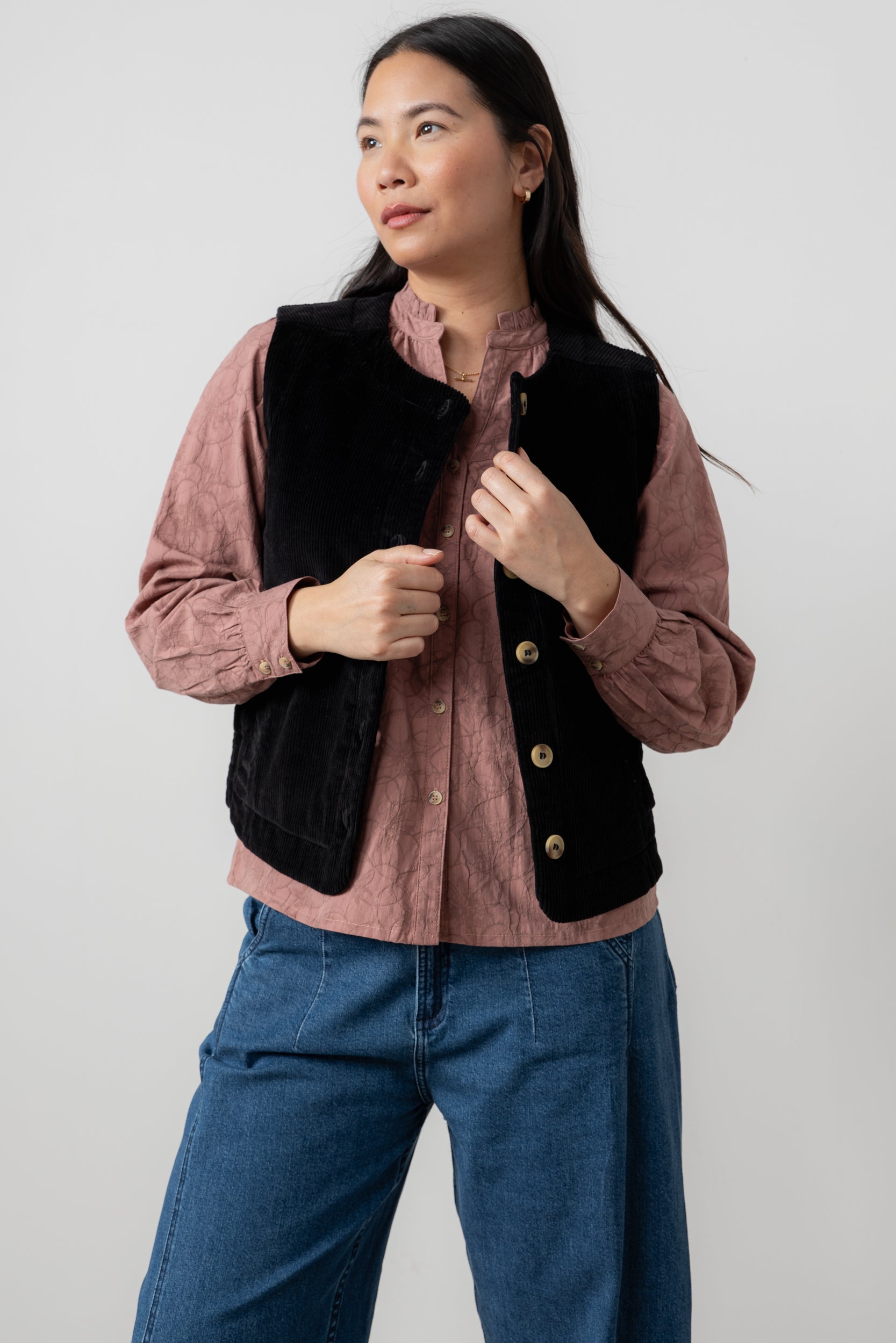Lily & Me Dusk Stretch Cotton Jumbo Cord Gilet Black