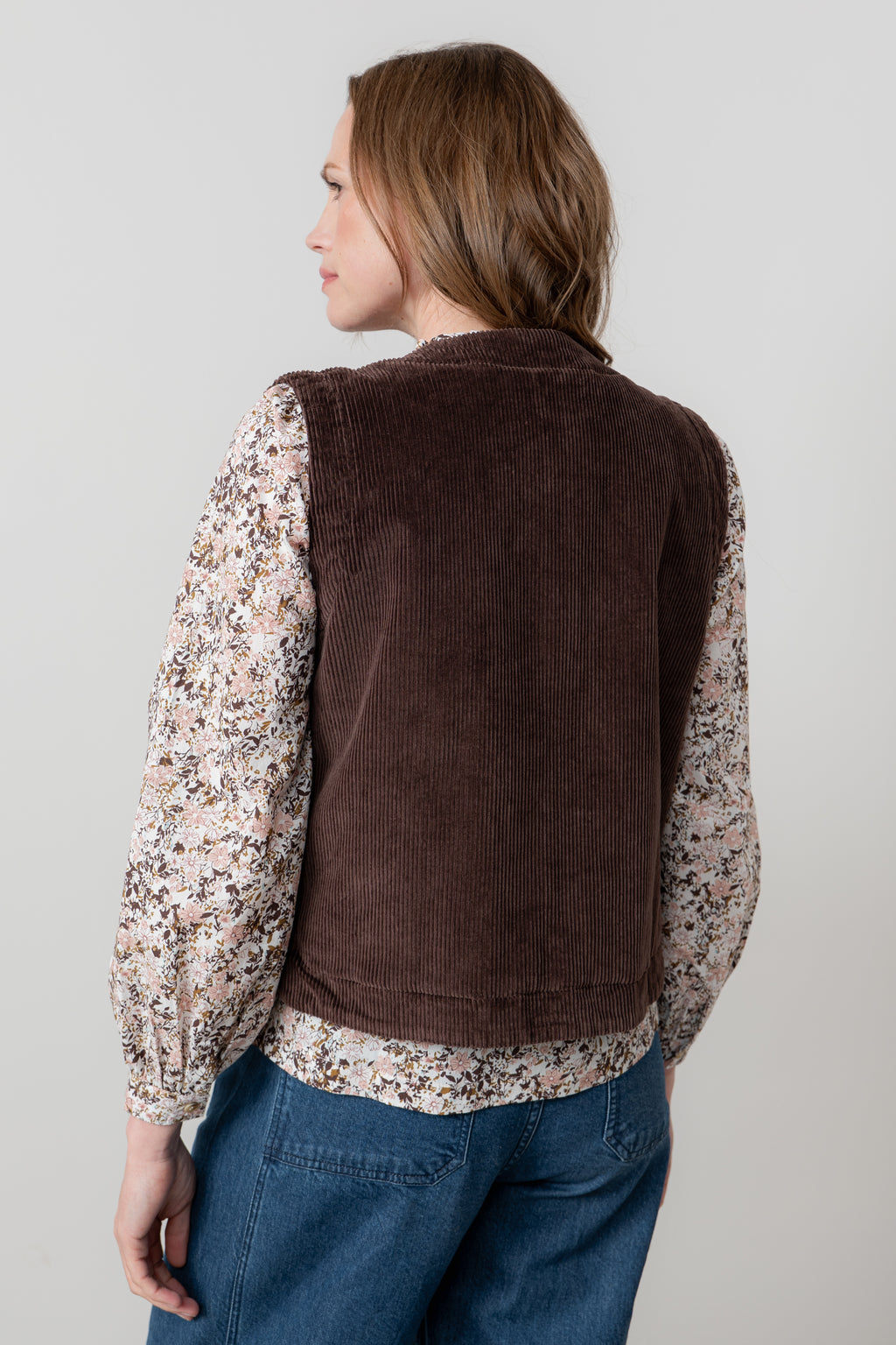 Lily & Me Dusk Stretch Cotton Jumbo Cord Gilet Chocolate Brown