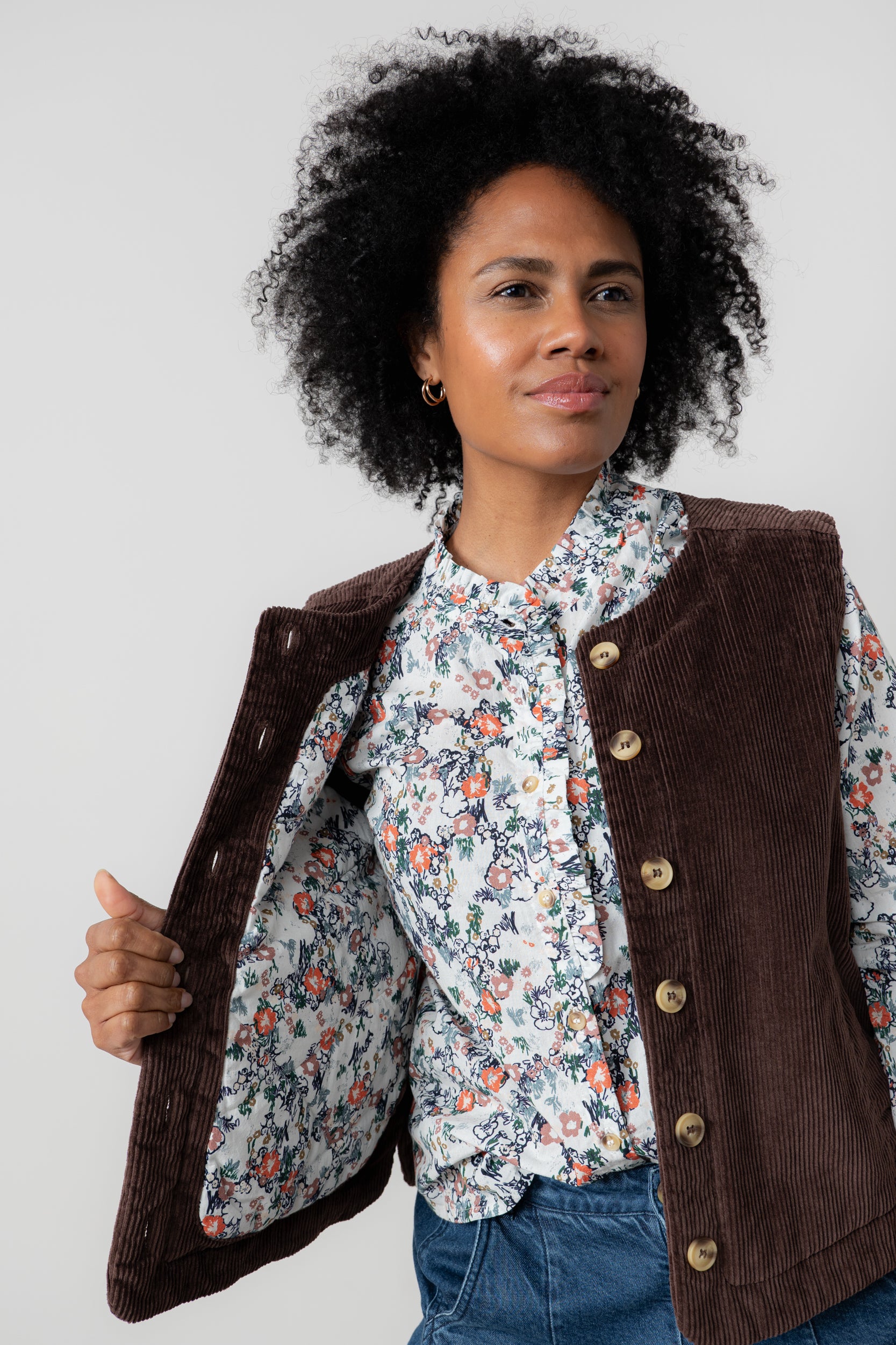 Lily & Me Dusk Stretch Cotton Jumbo Cord Gilet Chocolate Brown