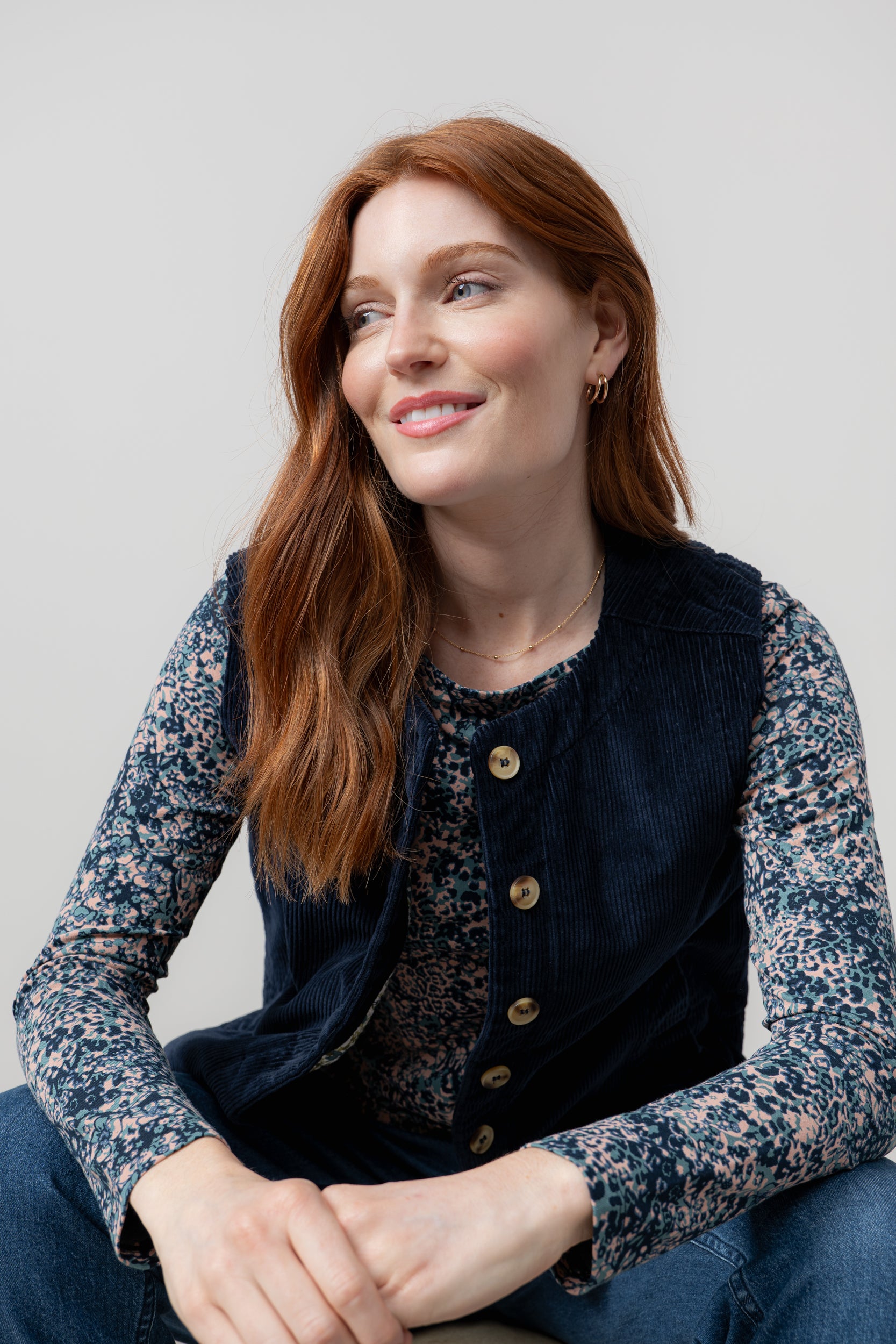 Lily & Me Dusk Stretch Cotton Jumbo Cord Gilet Navy