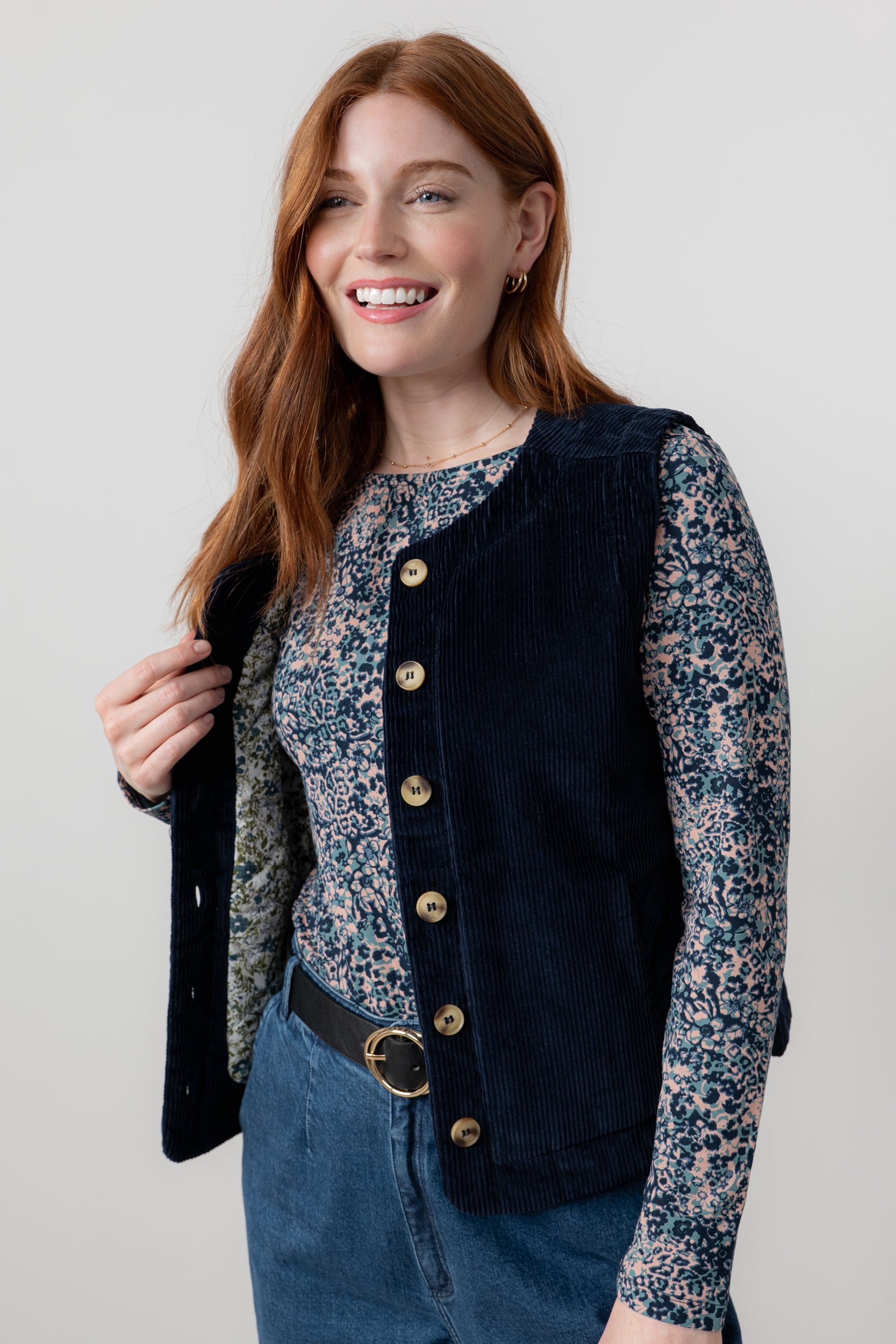 Lily & Me Dusk Stretch Cotton Jumbo Cord Gilet Navy