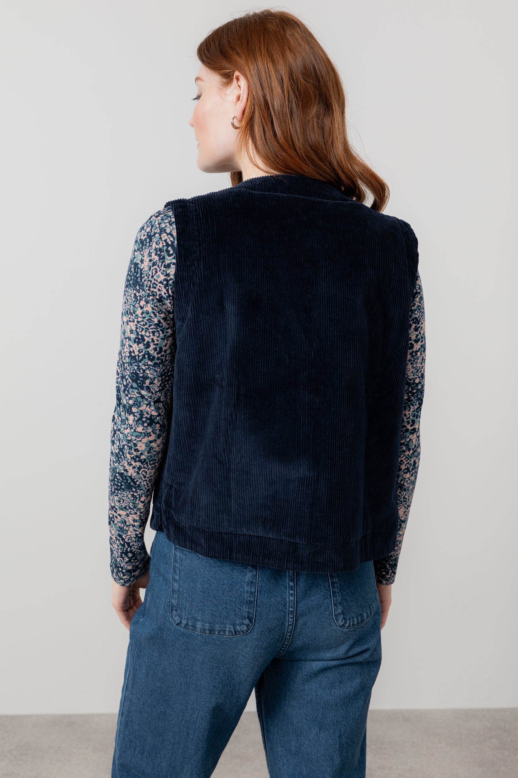 Lily & Me Dusk Stretch Cotton Jumbo Cord Gilet Navy