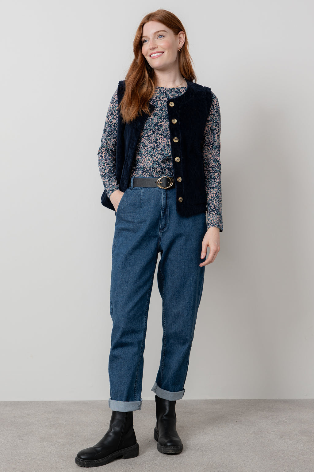 Lily & Me Dusk Stretch Cotton Jumbo Cord Gilet Navy
