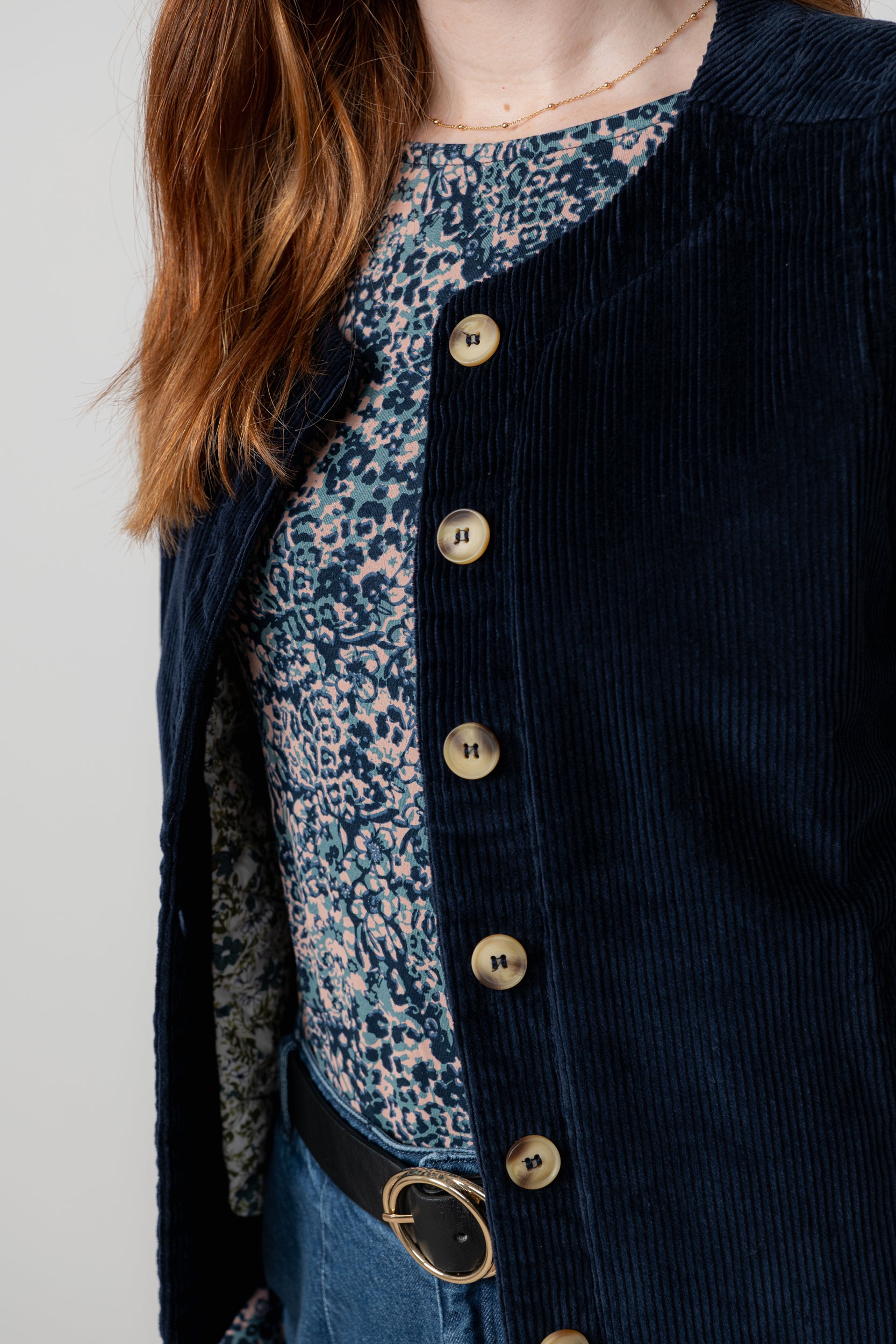 Lily & Me Dusk Stretch Cotton Jumbo Cord Gilet Navy