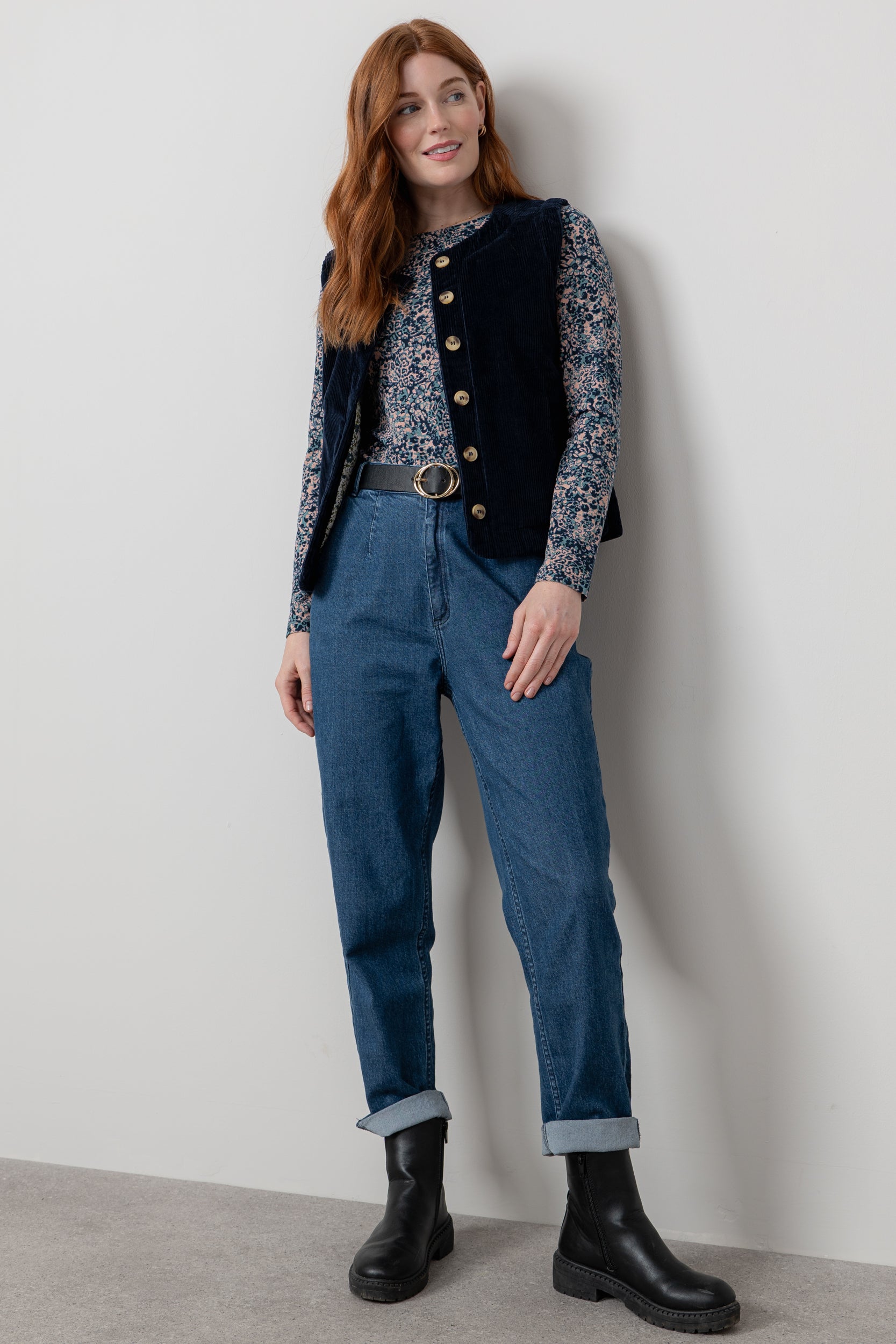 Lily & Me Dusk Stretch Cotton Jumbo Cord Gilet Navy