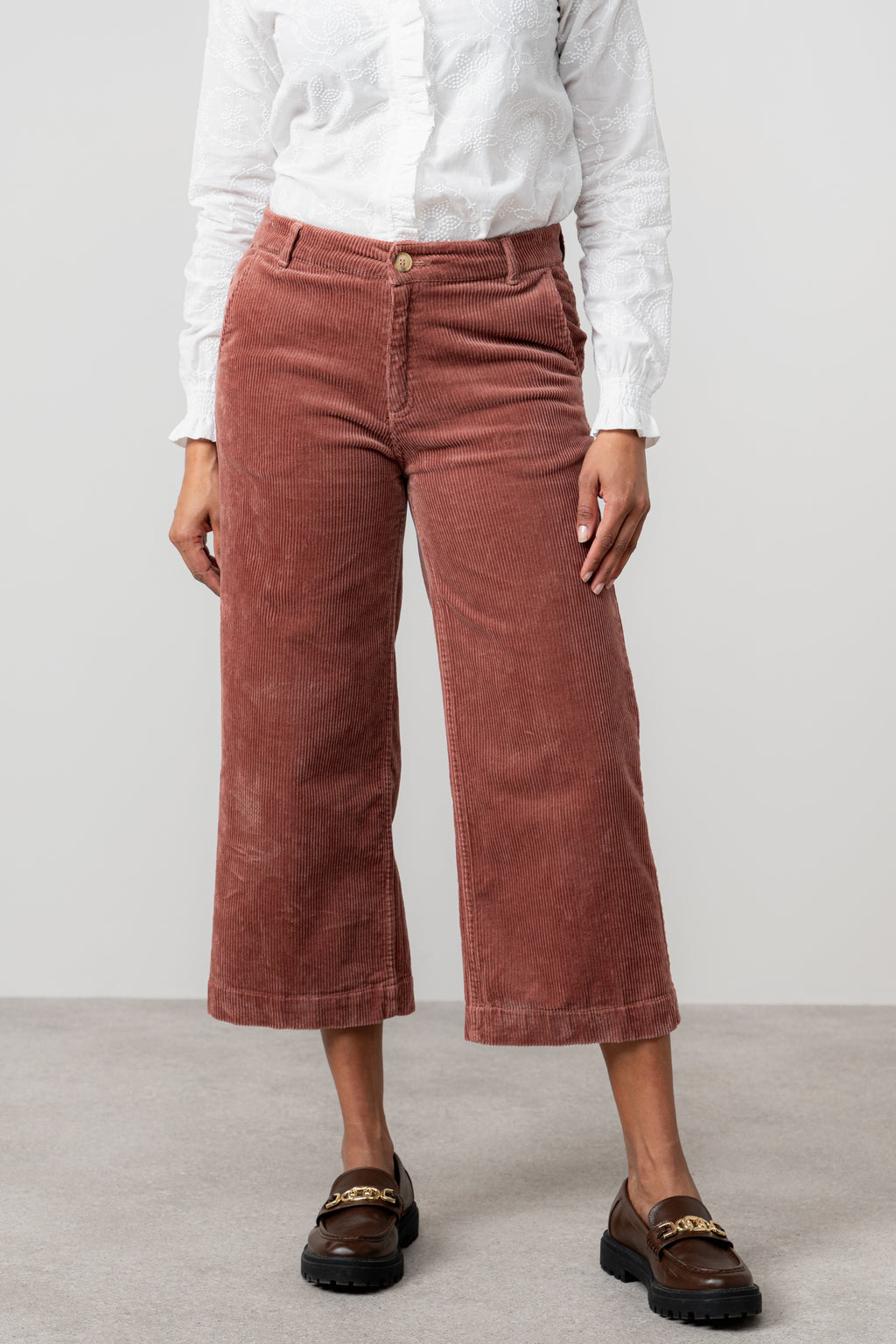 Lily & Me Isla Stretch Jumbo Corduroy Cropped Trousers Antique Rose Pink