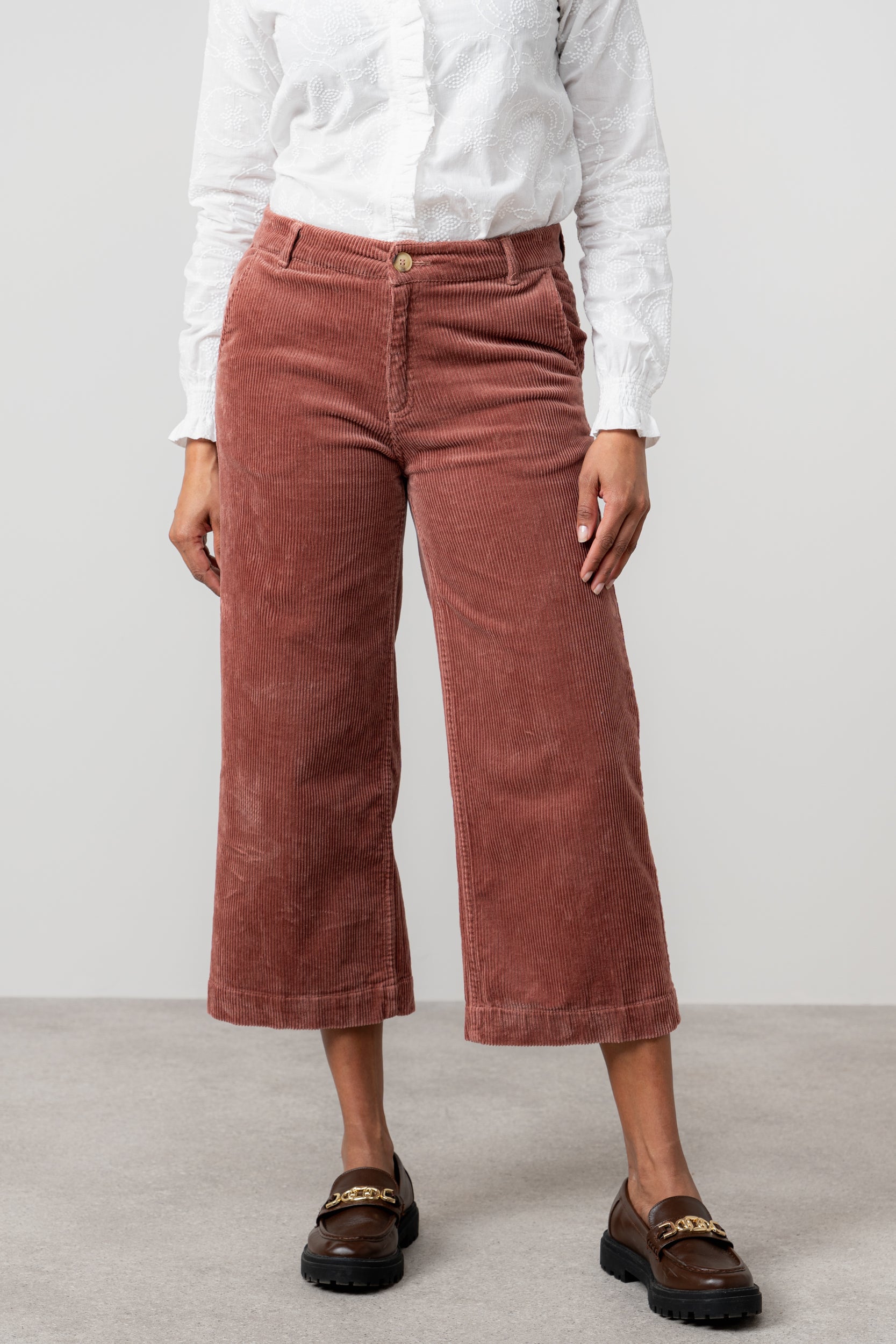 Lily & Me Isla Stretch Jumbo Corduroy Cropped Trousers Antique Rose Pink