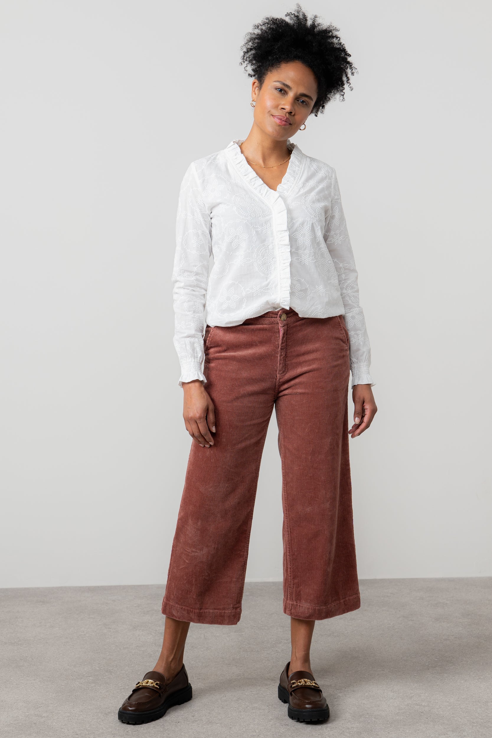 Lily & Me Isla Stretch Jumbo Corduroy Cropped Trousers Antique Rose Pink