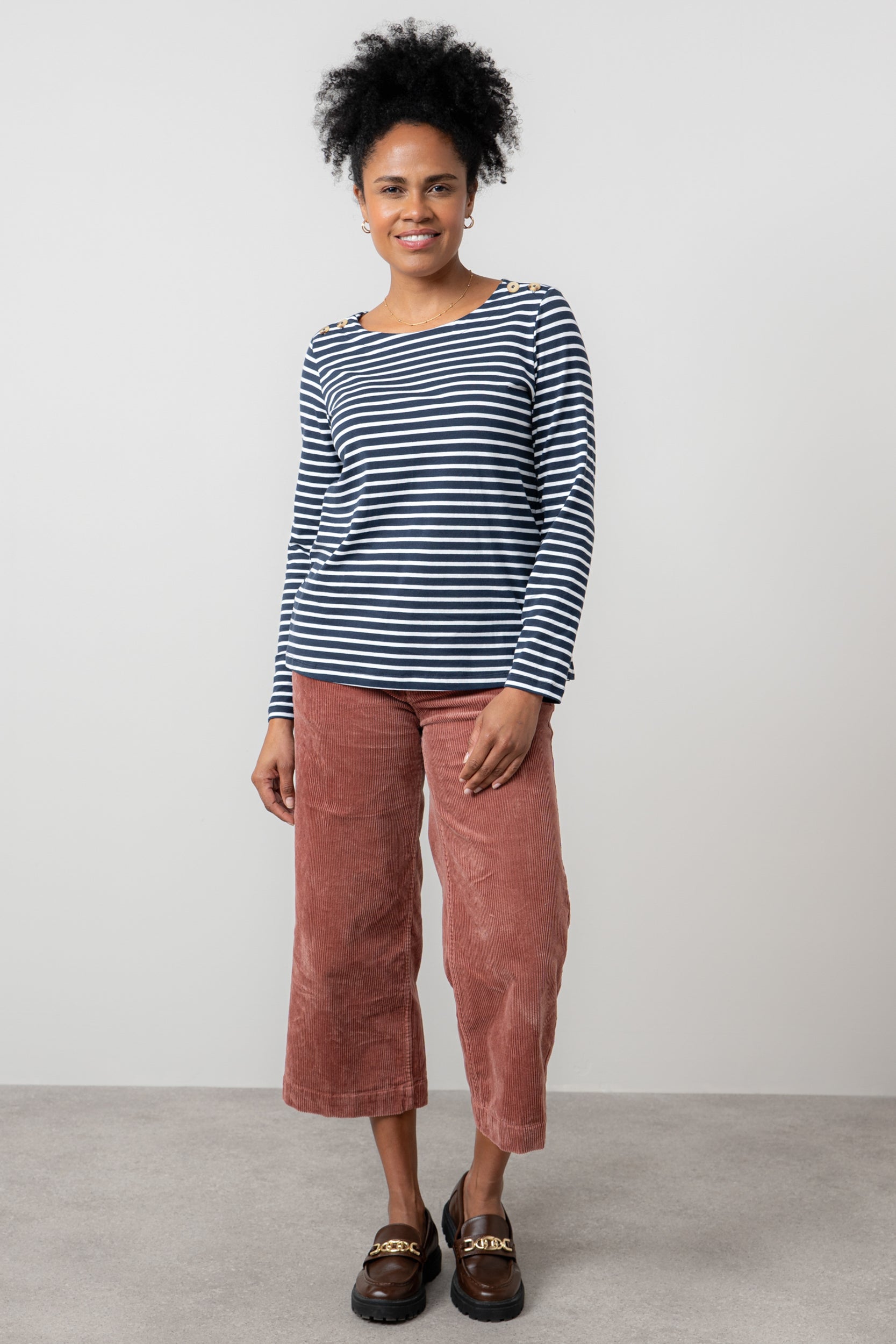 Lily & Me Isla Stretch Jumbo Corduroy Cropped Trousers Antique Rose Pink