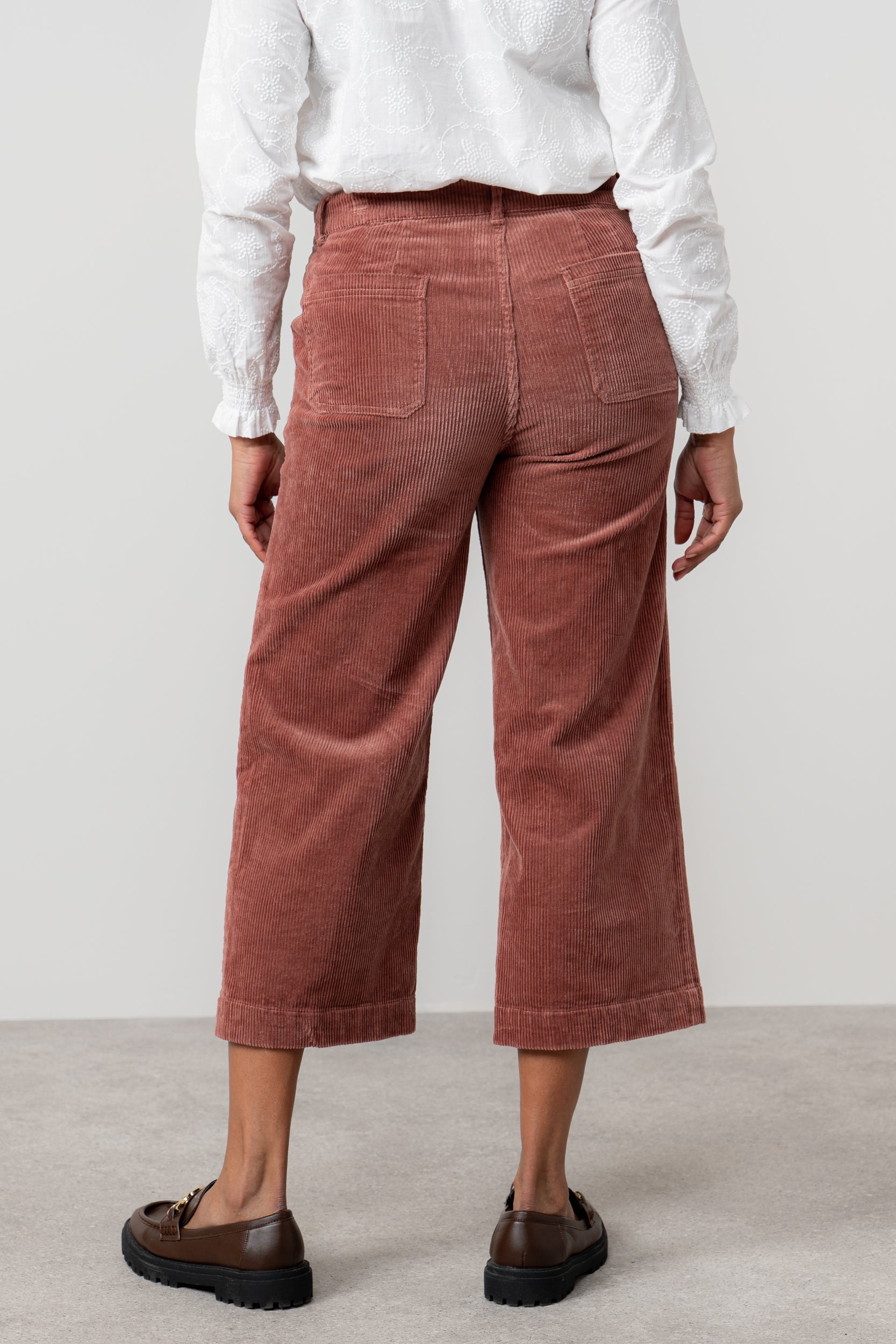 Lily & Me Isla Stretch Jumbo Corduroy Cropped Trousers Antique Rose Pink