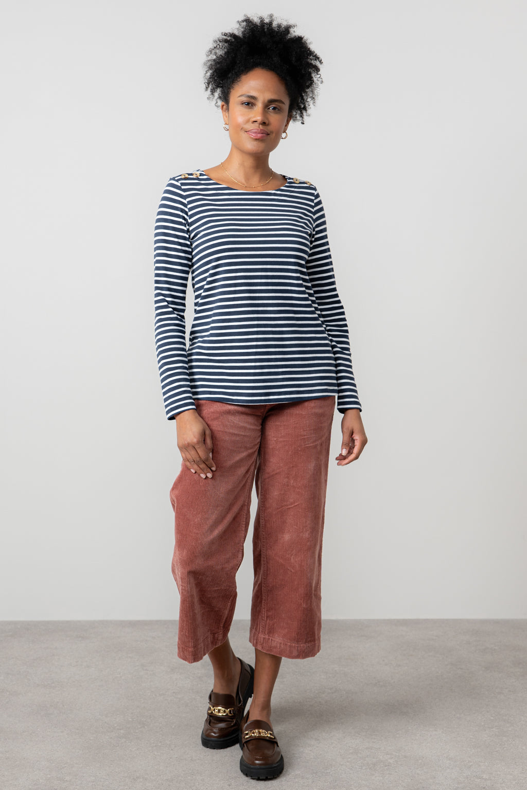 Lily & Me Isla Stretch Jumbo Corduroy Cropped Trousers Antique Rose Pink