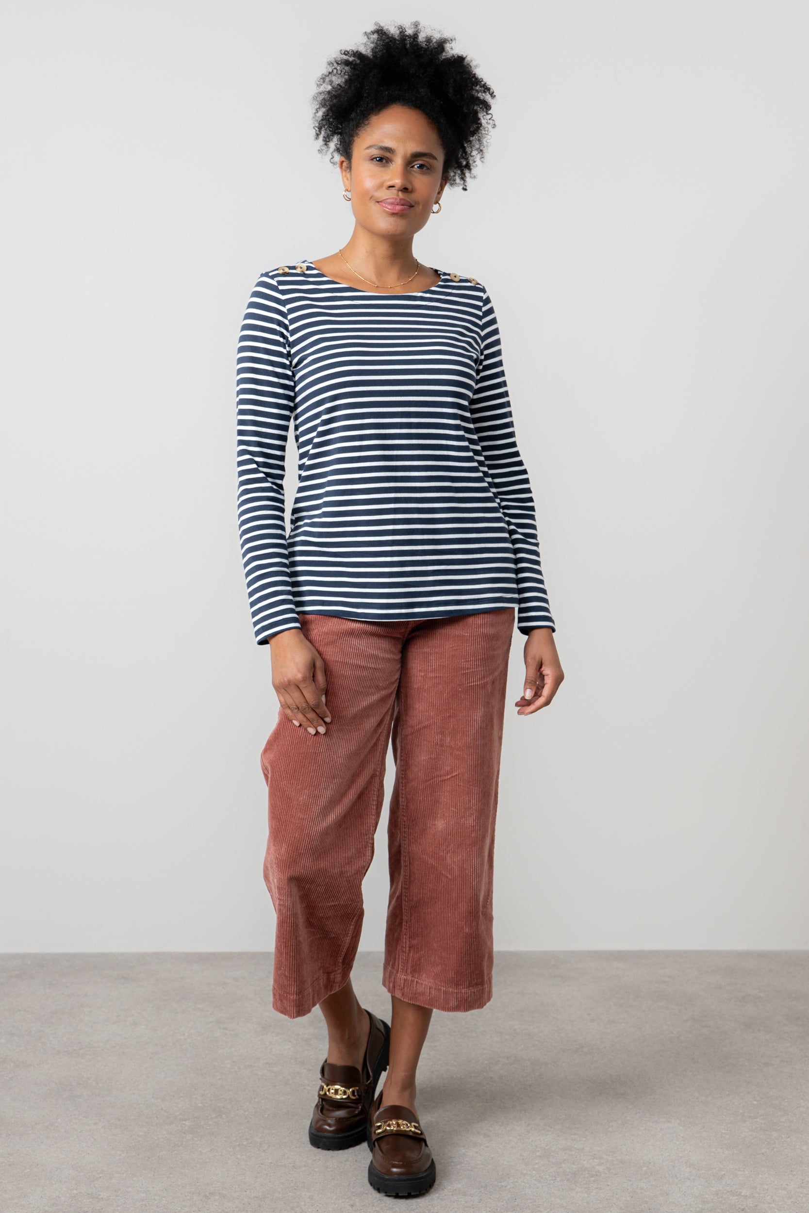 Lily & Me Isla Stretch Jumbo Corduroy Cropped Trousers Antique Rose Pink