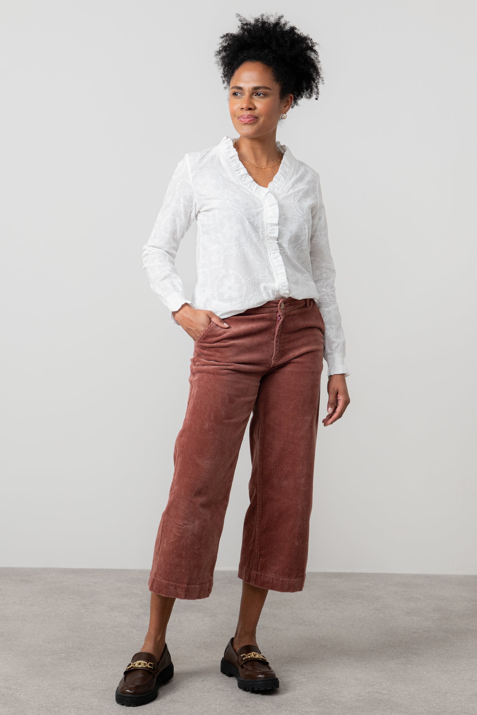 Lily & Me Isla Stretch Jumbo Corduroy Cropped Trousers Antique Rose Pink
