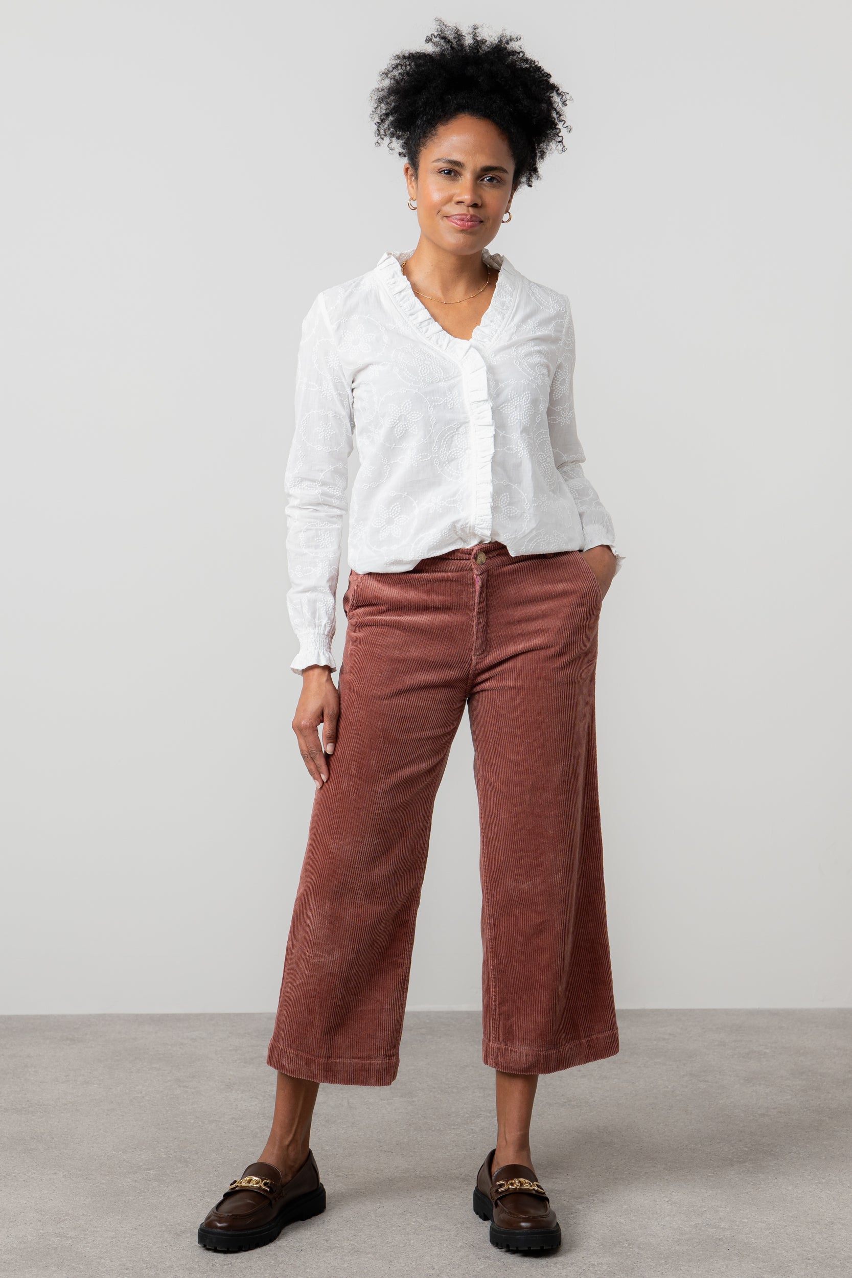 Lily & Me Isla Stretch Jumbo Corduroy Cropped Trousers Antique Rose Pink