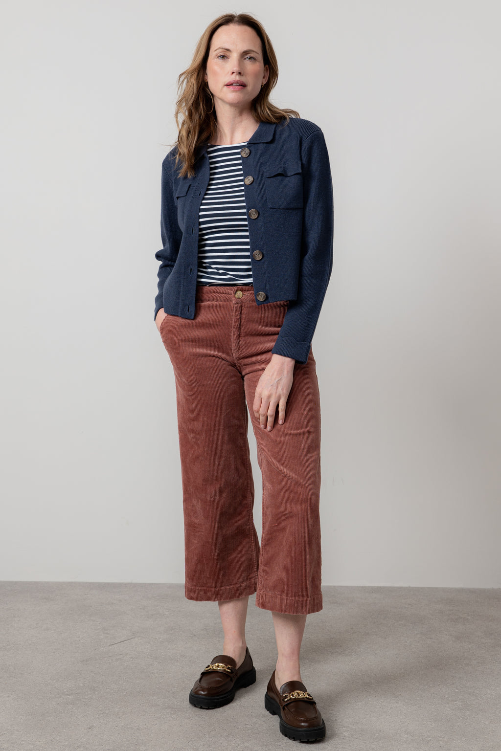 Lily & Me Isla Stretch Jumbo Corduroy Cropped Trousers Antique Rose Pink