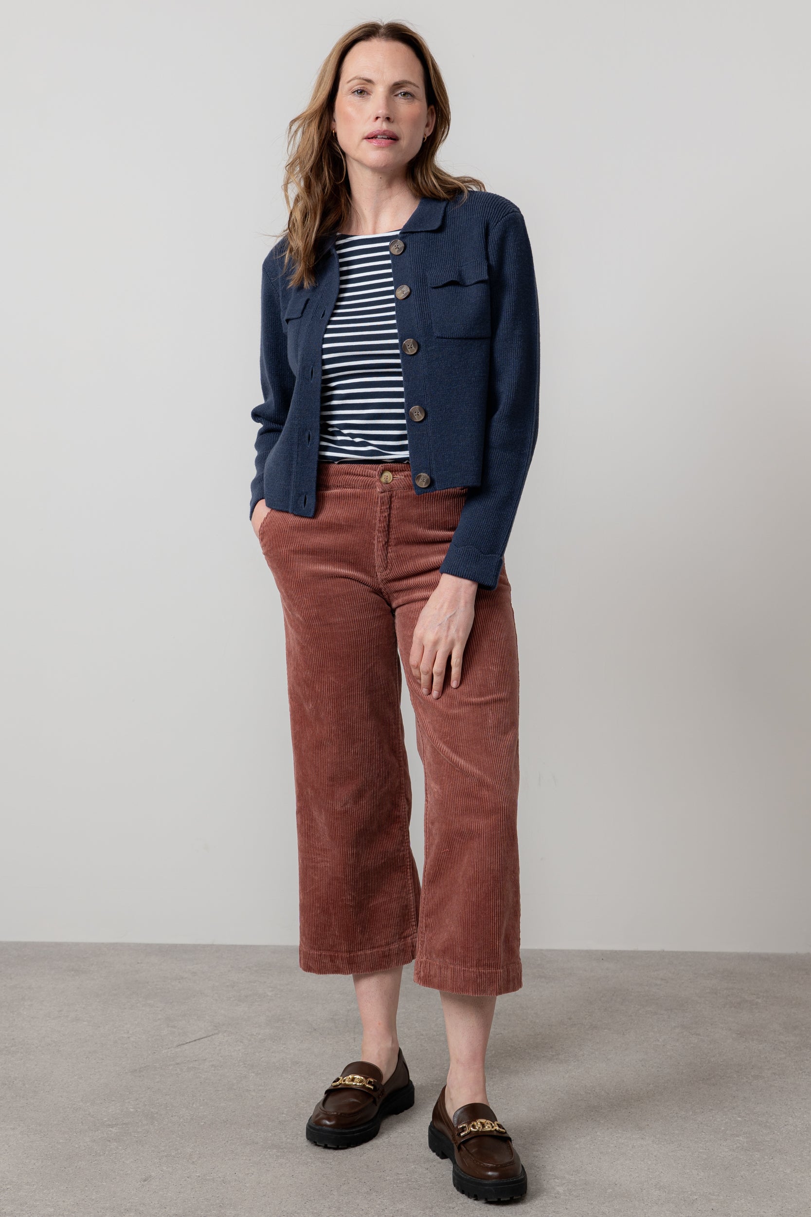 Lily & Me Isla Stretch Jumbo Corduroy Cropped Trousers Antique Rose Pink