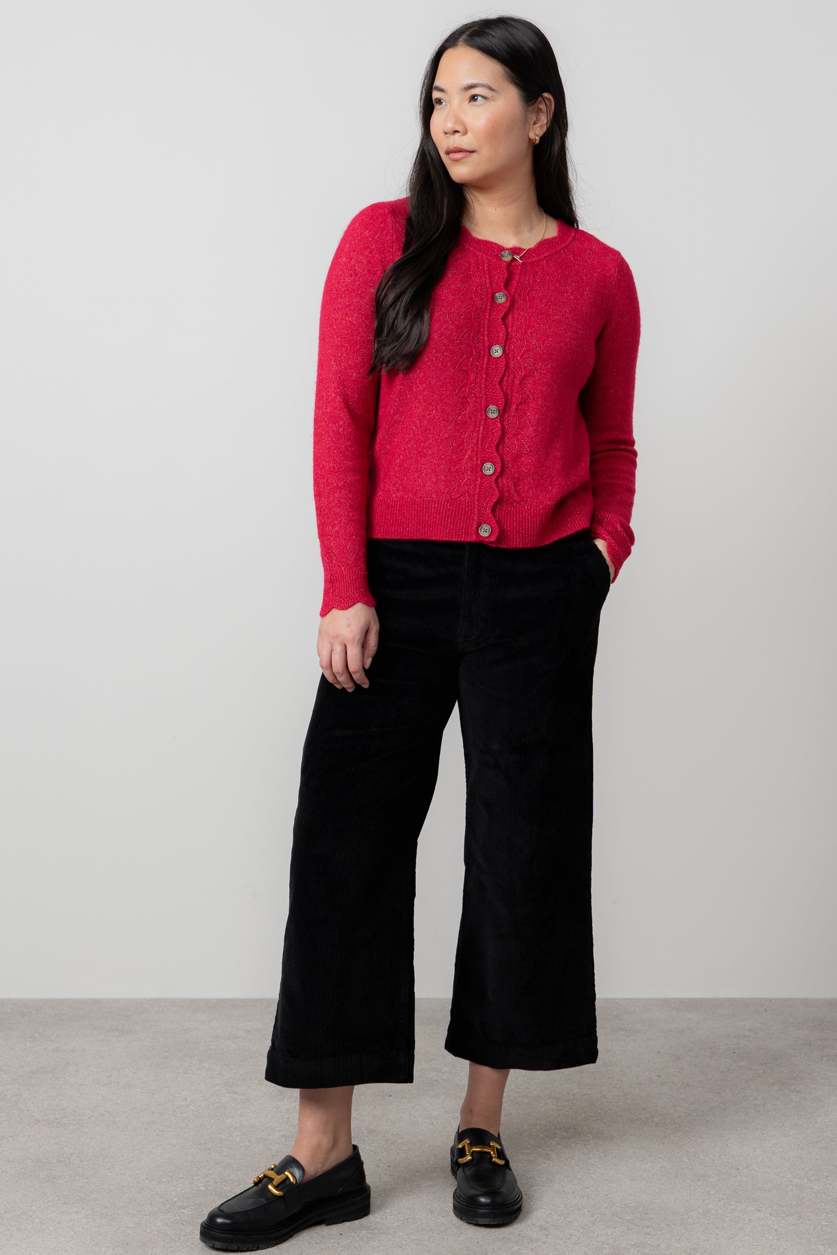 Lily & Me Isla Stretch Jumbo Cord Cropped Trousers Black