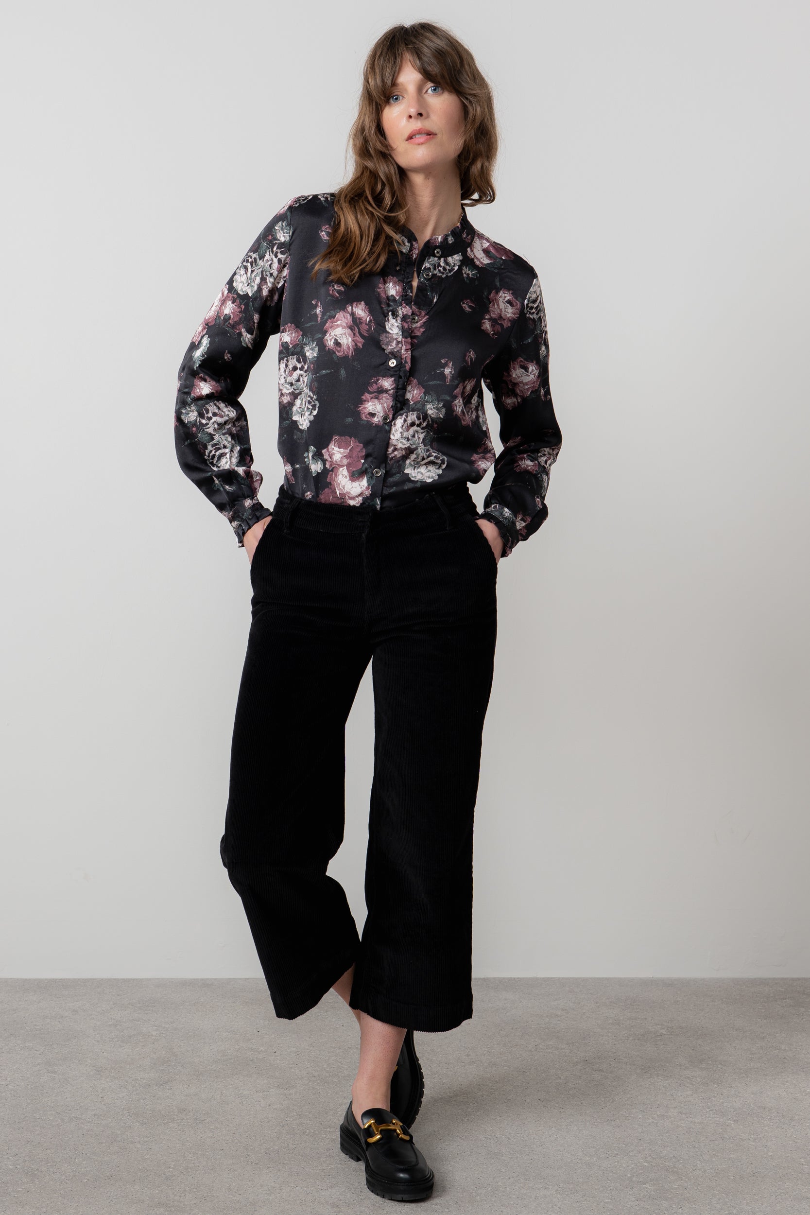 Lily & Me Isla Stretch Jumbo Cord Cropped Trousers Black