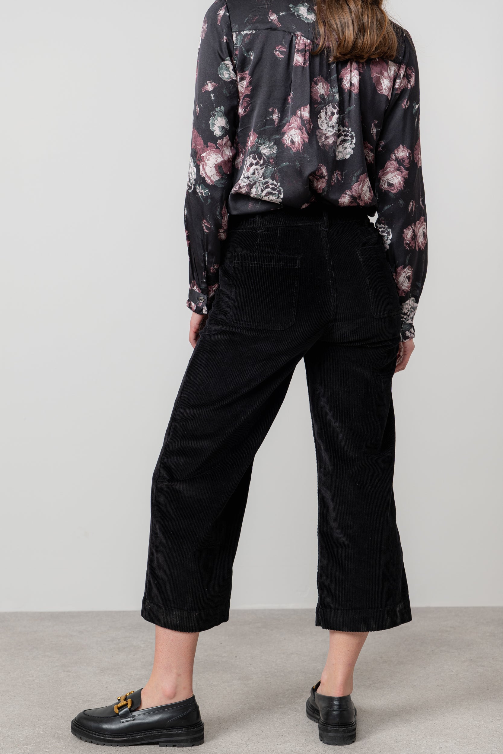 Lily & Me Isla Stretch Jumbo Cord Cropped Trousers Black