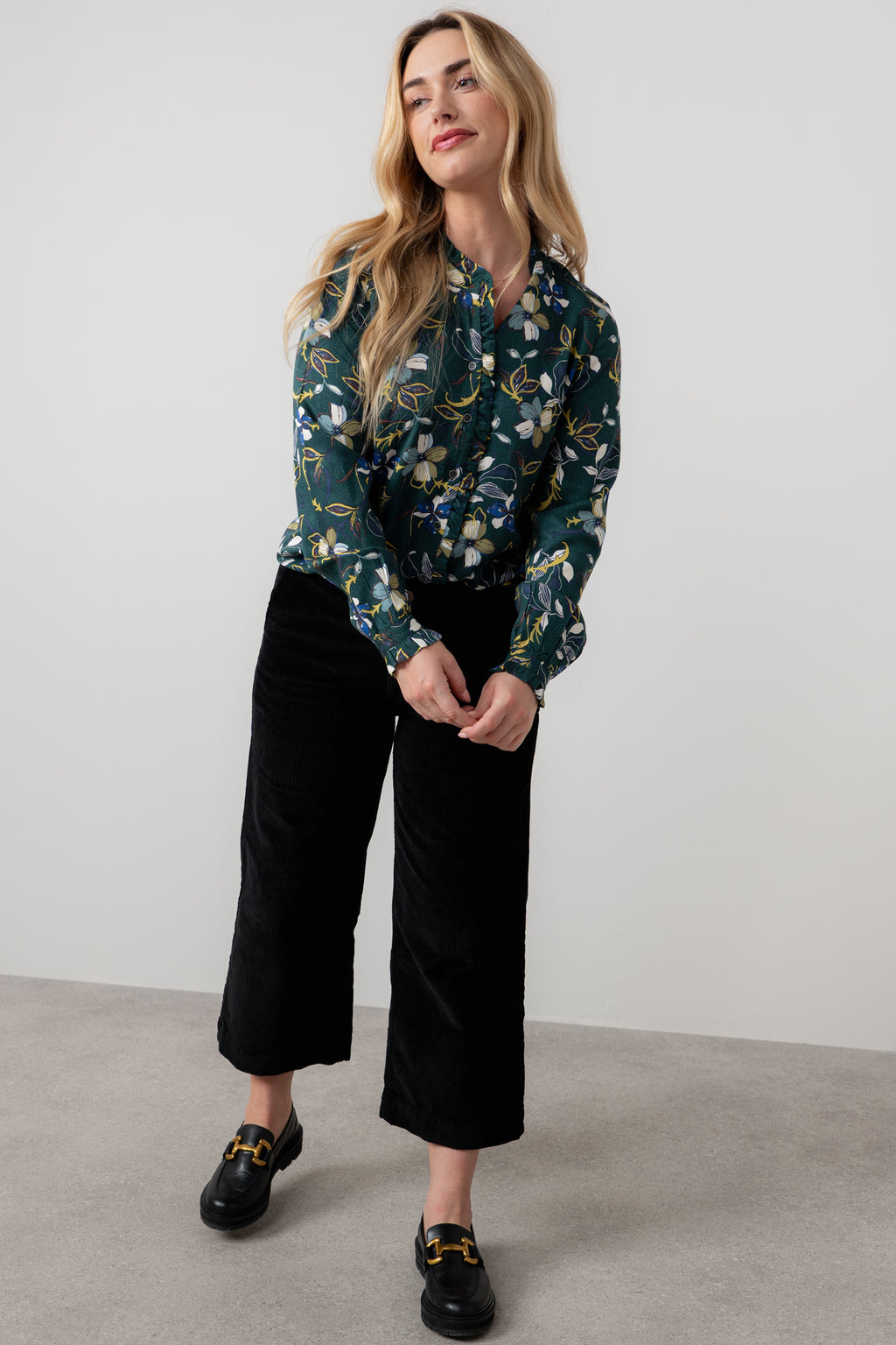 Lily & Me Isla Stretch Jumbo Cord Cropped Trousers Black